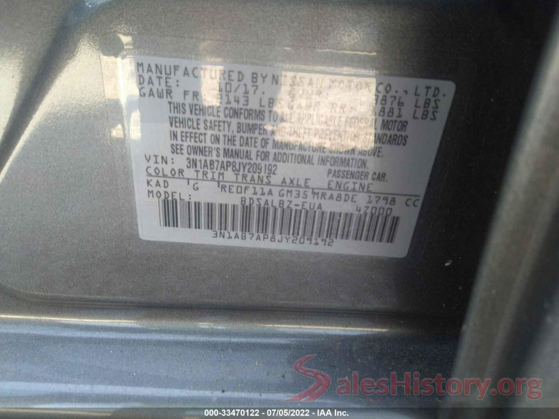 3N1AB7AP8JY209192 2018 NISSAN SENTRA