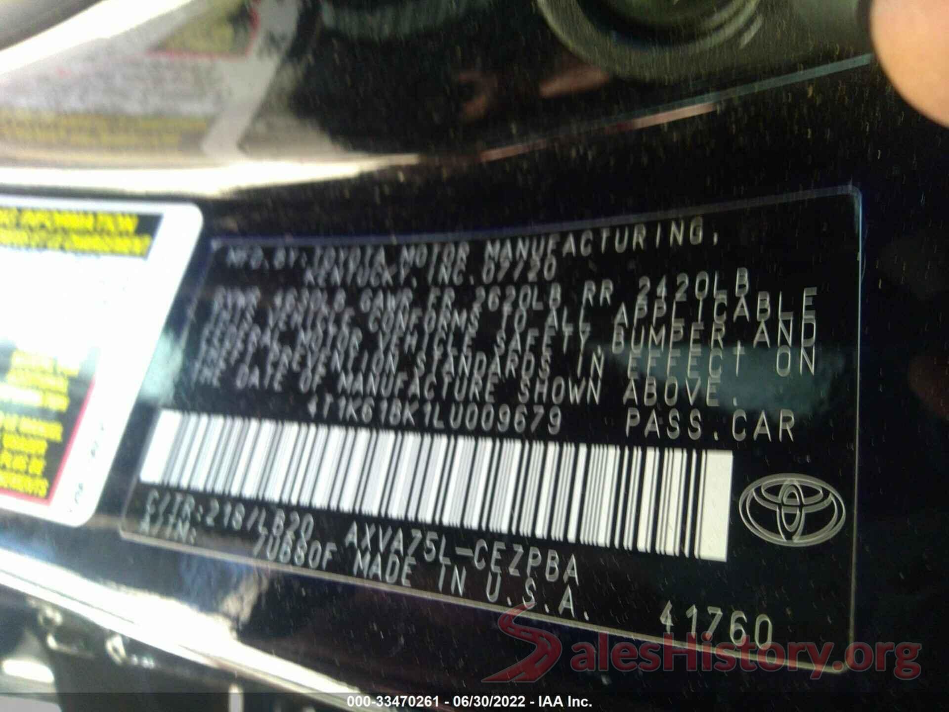 4T1K61BK1LU009679 2020 TOYOTA CAMRY