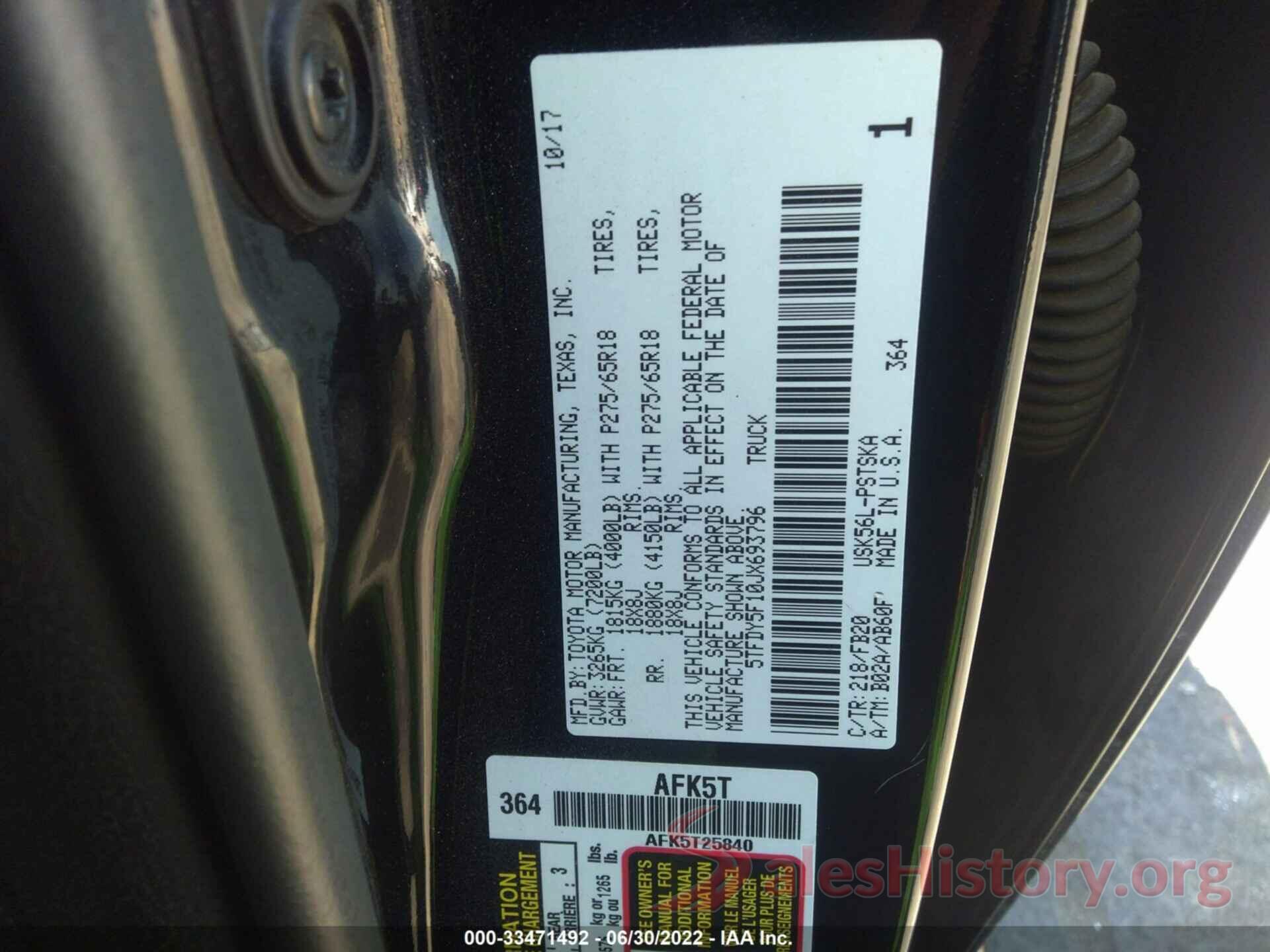 5TFDY5F10JX693796 2018 TOYOTA TUNDRA 4WD