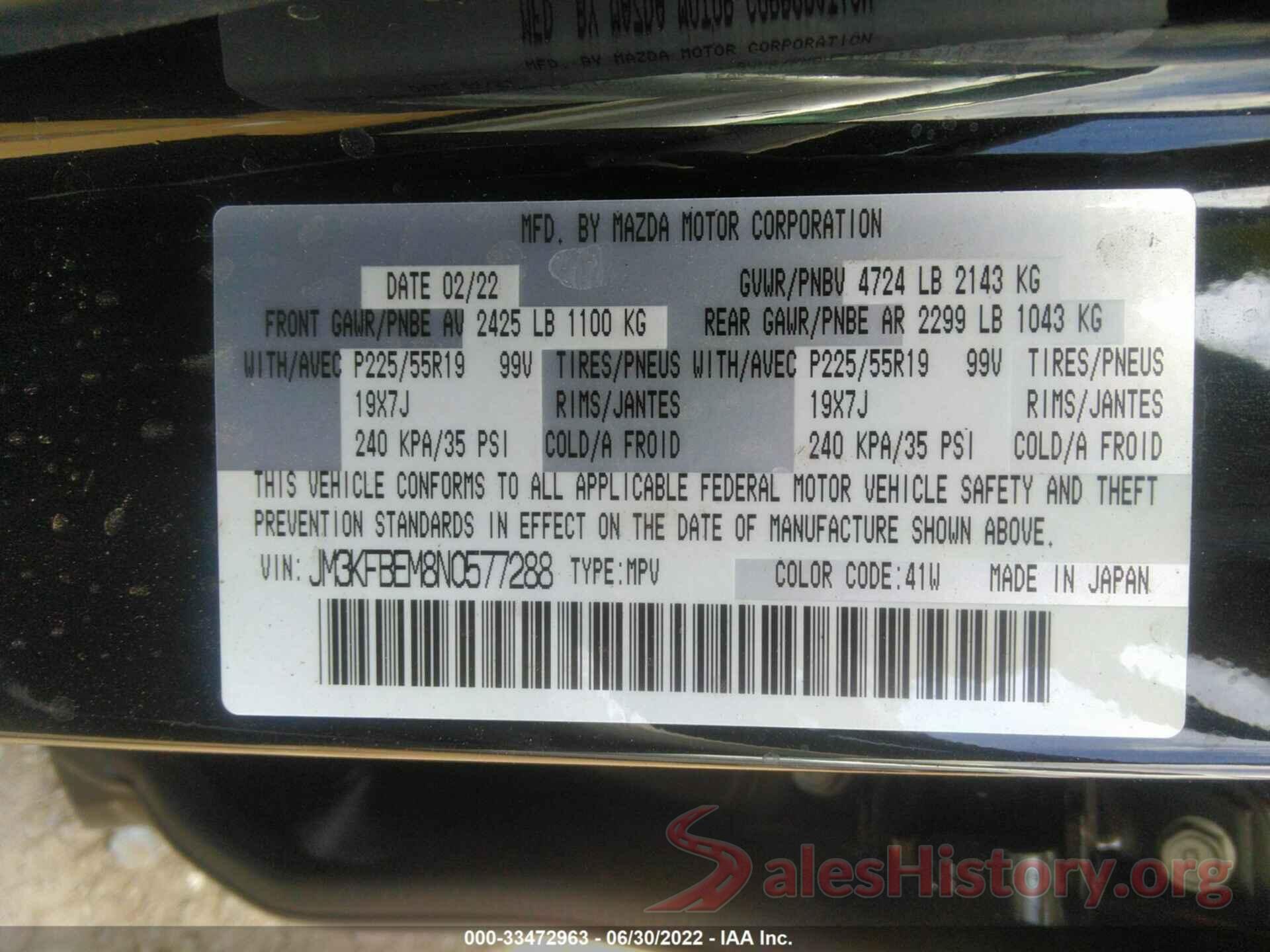 JM3KFBEM8N0577288 2022 MAZDA CX-5