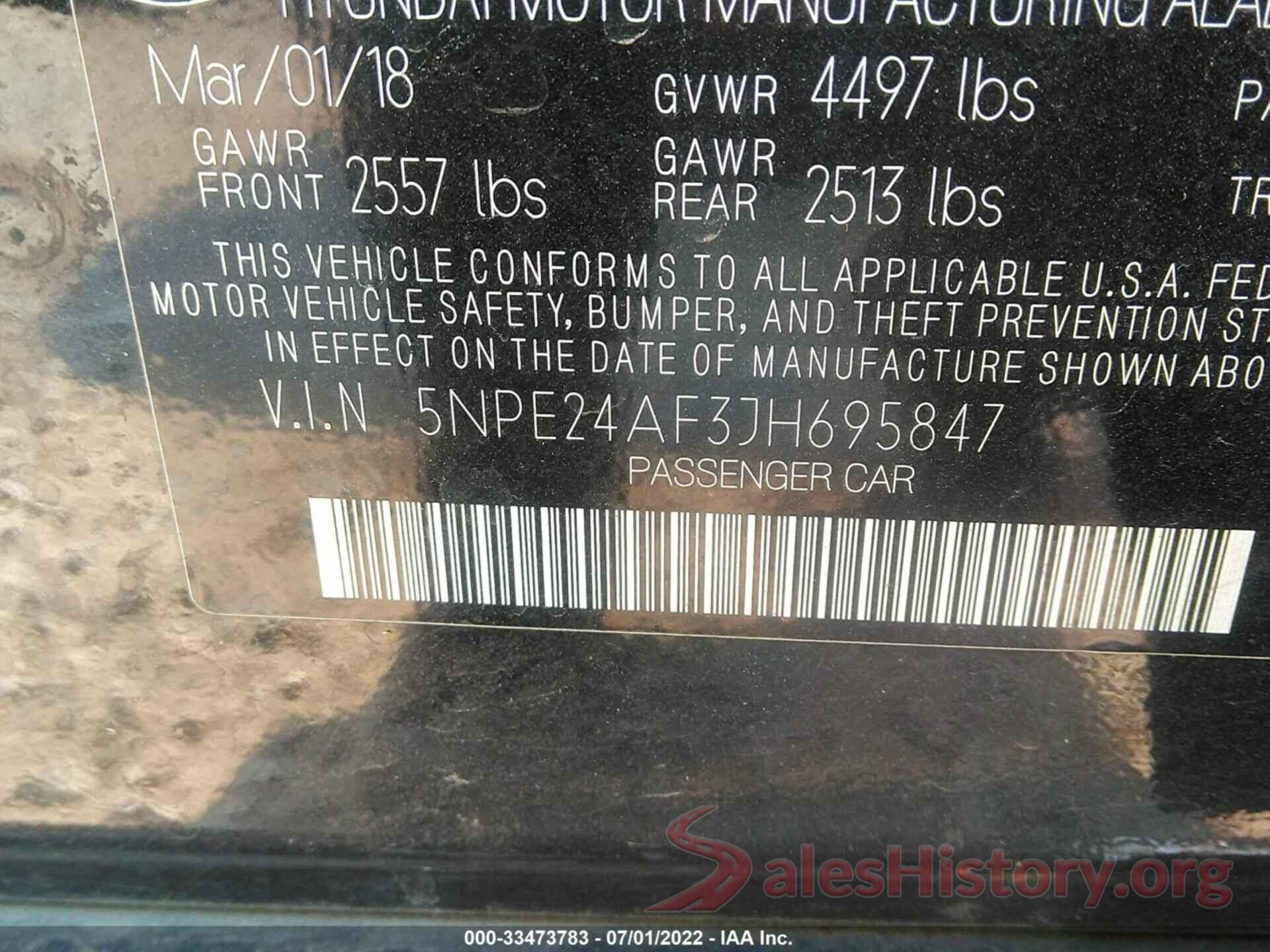 5NPE24AF3JH695847 2018 HYUNDAI SONATA