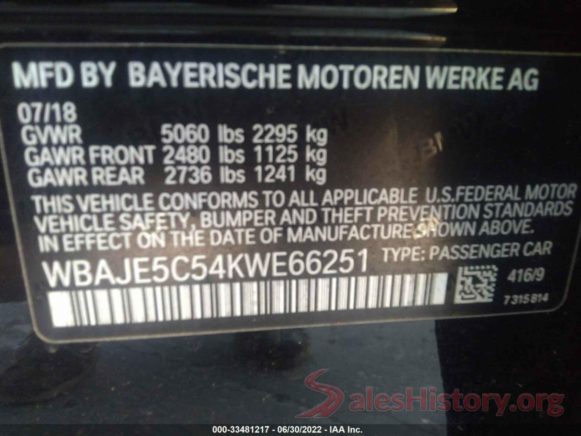 WBAJE5C54KWE66251 2019 BMW 5 SERIES