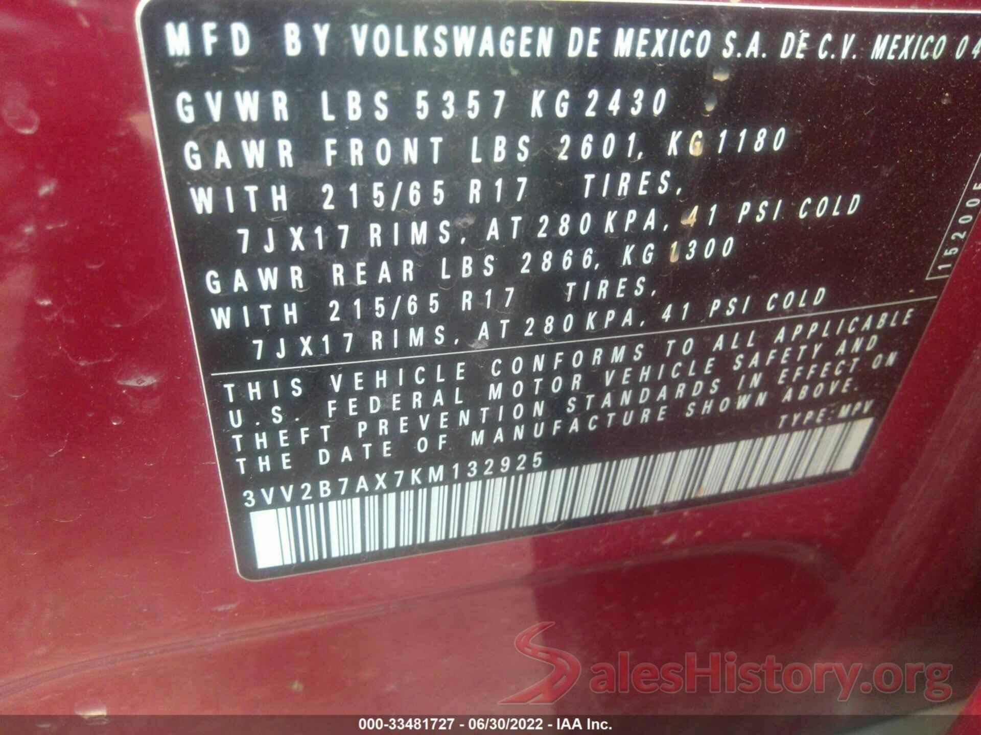 3VV2B7AX7KM132925 2019 VOLKSWAGEN TIGUAN