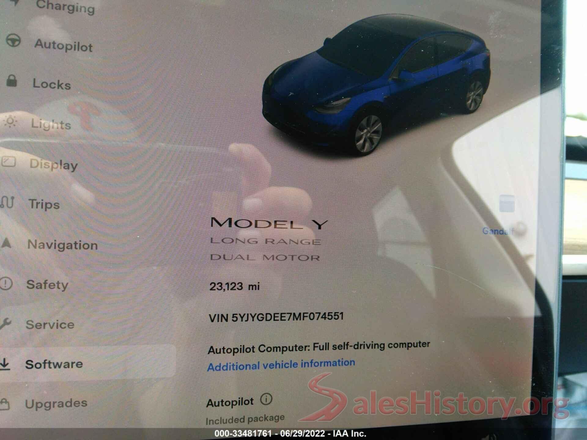 5YJYGDEE7MF074551 2021 TESLA MODEL Y