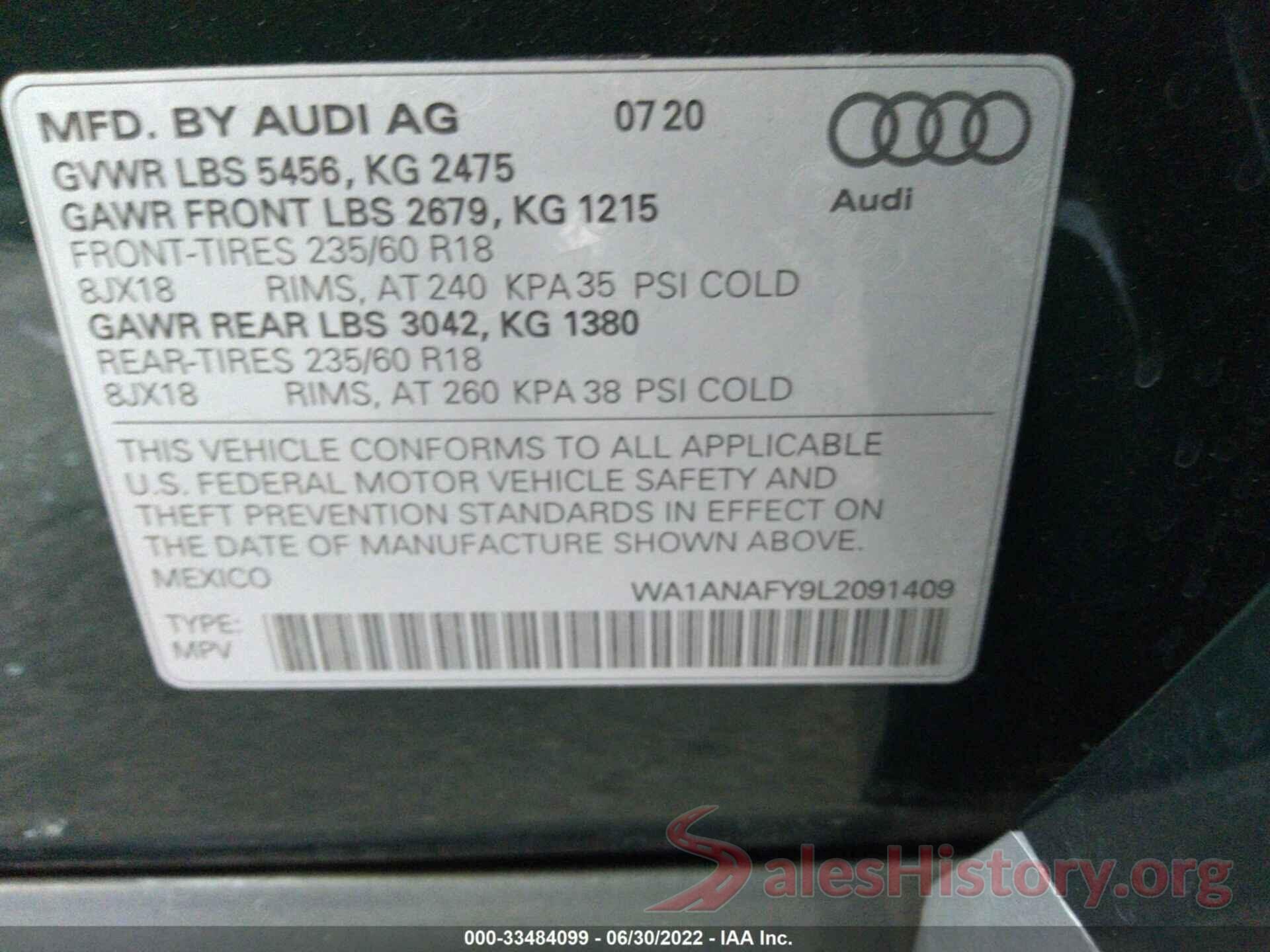 WA1ANAFY9L2091409 2020 AUDI Q5