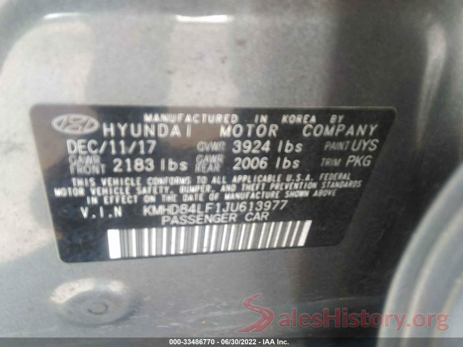 KMHD84LF1JU613977 2018 HYUNDAI ELANTRA