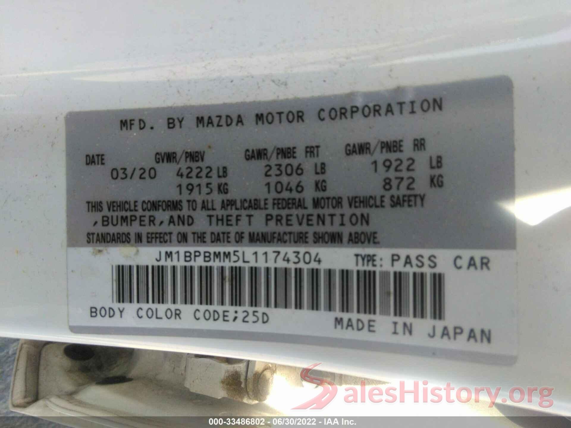 JM1BPBMM5L1174304 2020 MAZDA MAZDA3 HATCHBACK