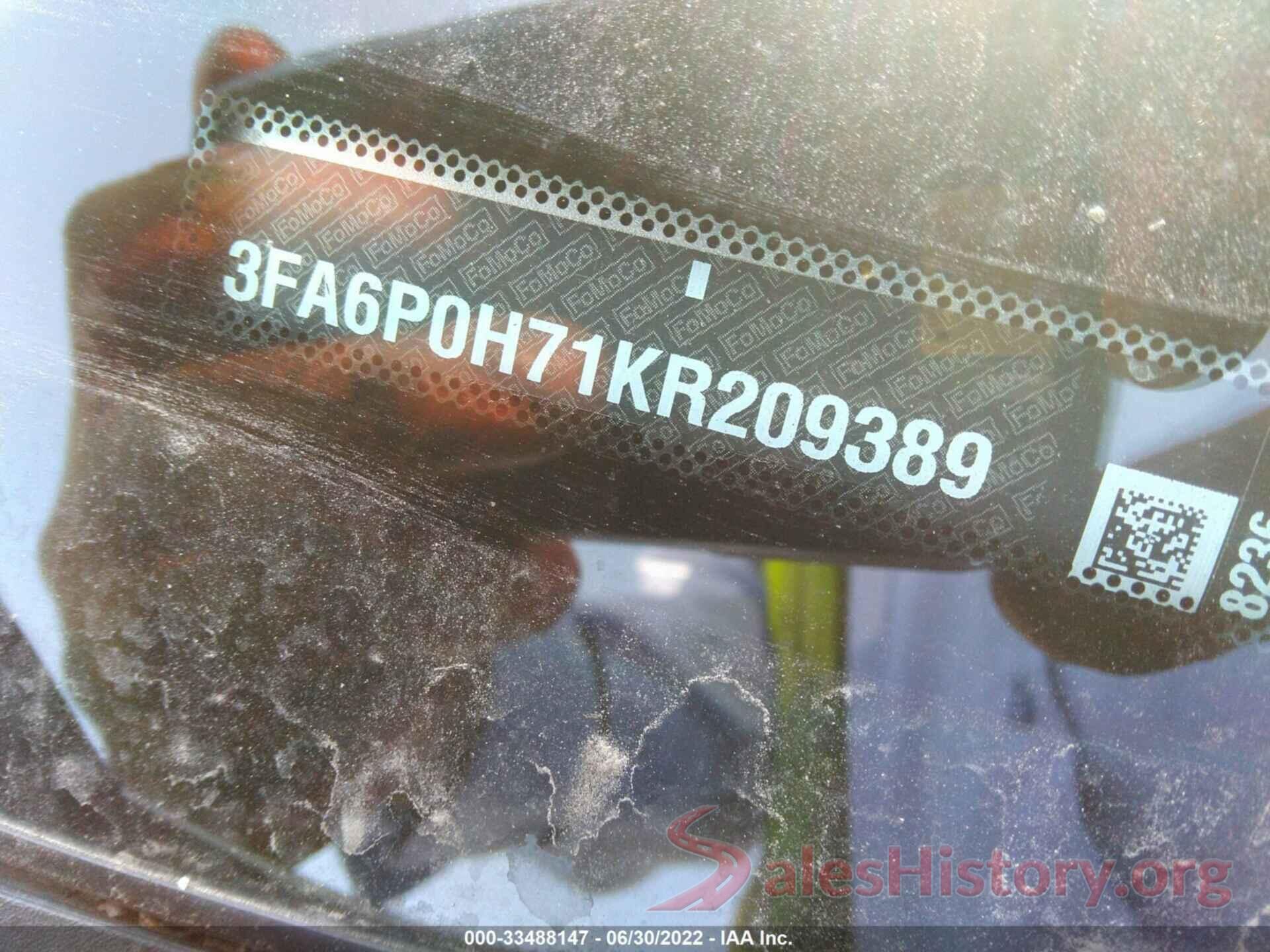 3FA6P0H71KR209389 2019 FORD FUSION