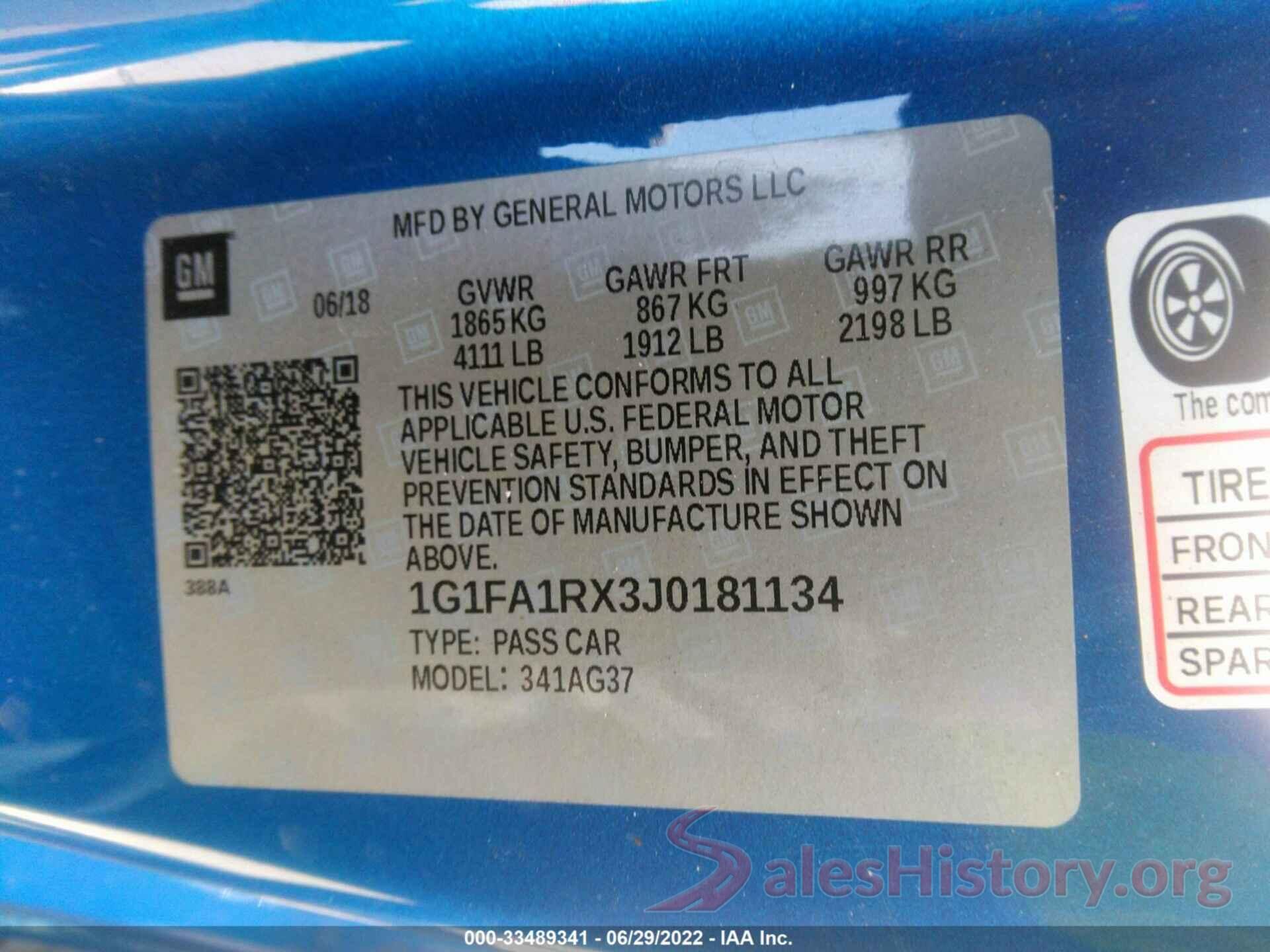 1G1FA1RX3J0181134 2018 CHEVROLET CAMARO