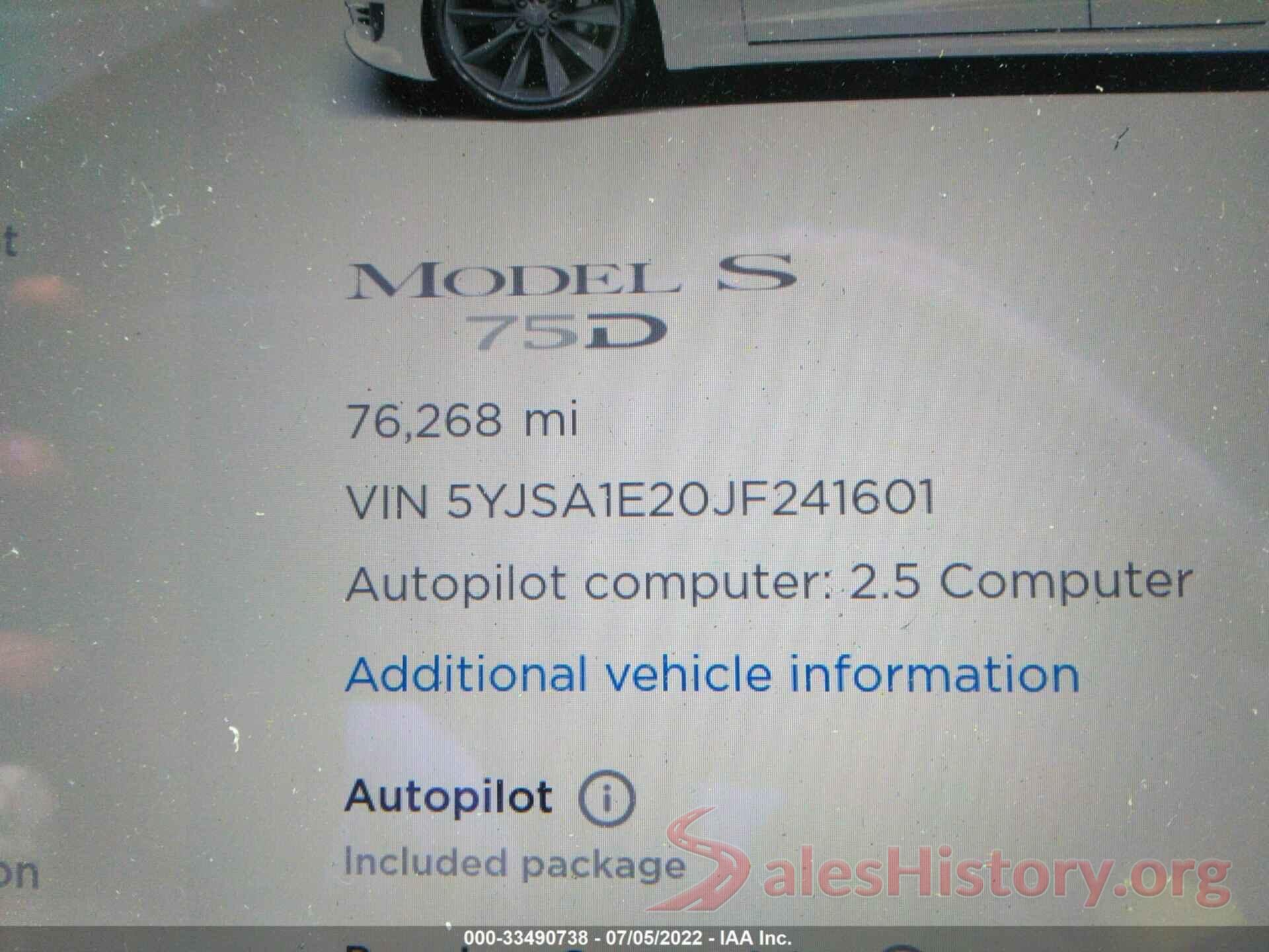 5YJSA1E20JF241601 2018 TESLA MODEL S