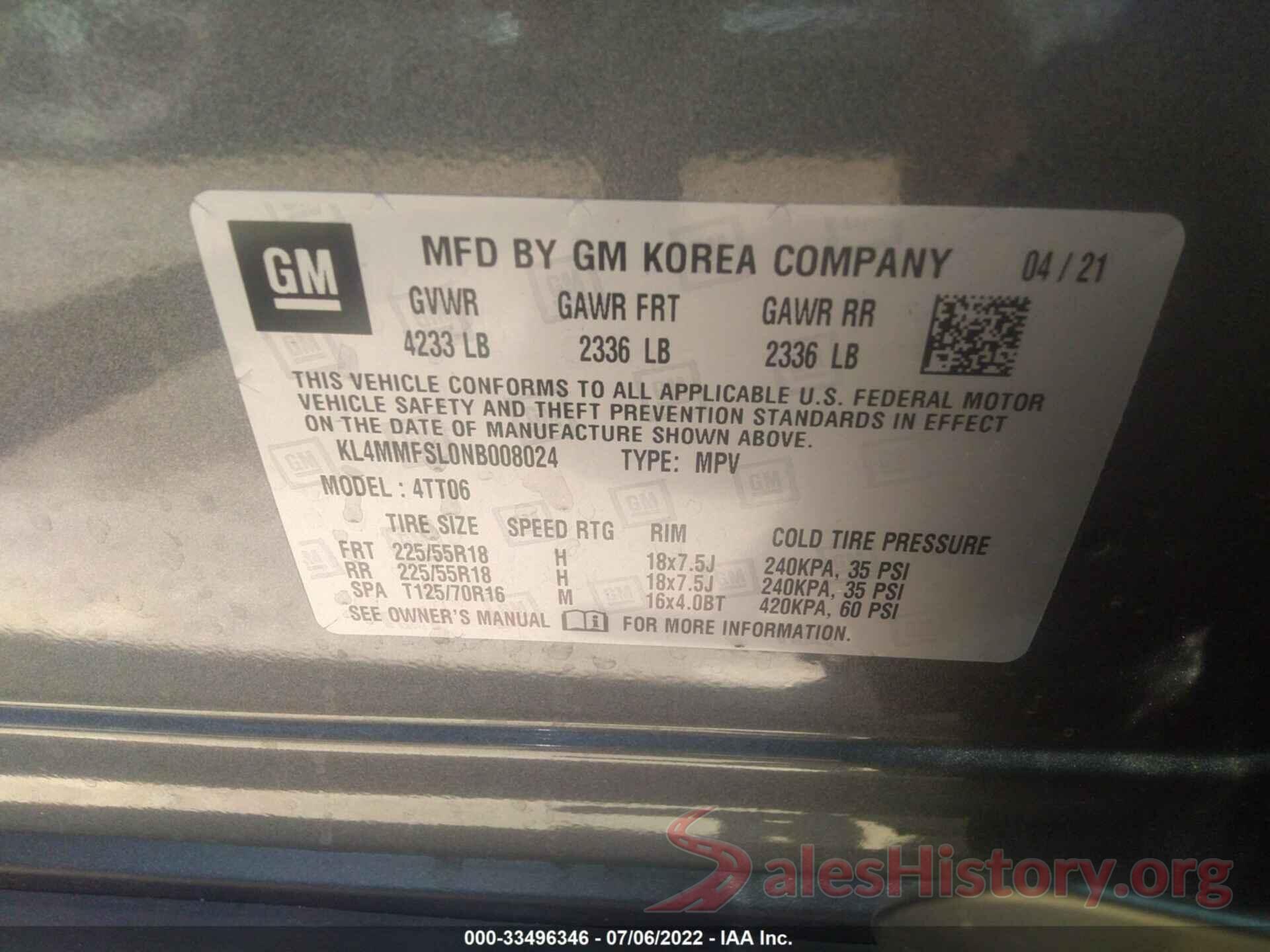 KL4MMFSL0NB008024 2022 BUICK ENCORE GX