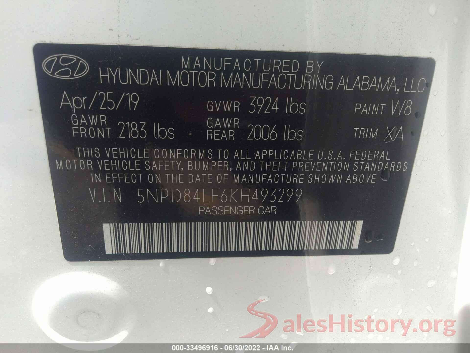 5NPD84LF6KH493299 2019 HYUNDAI ELANTRA