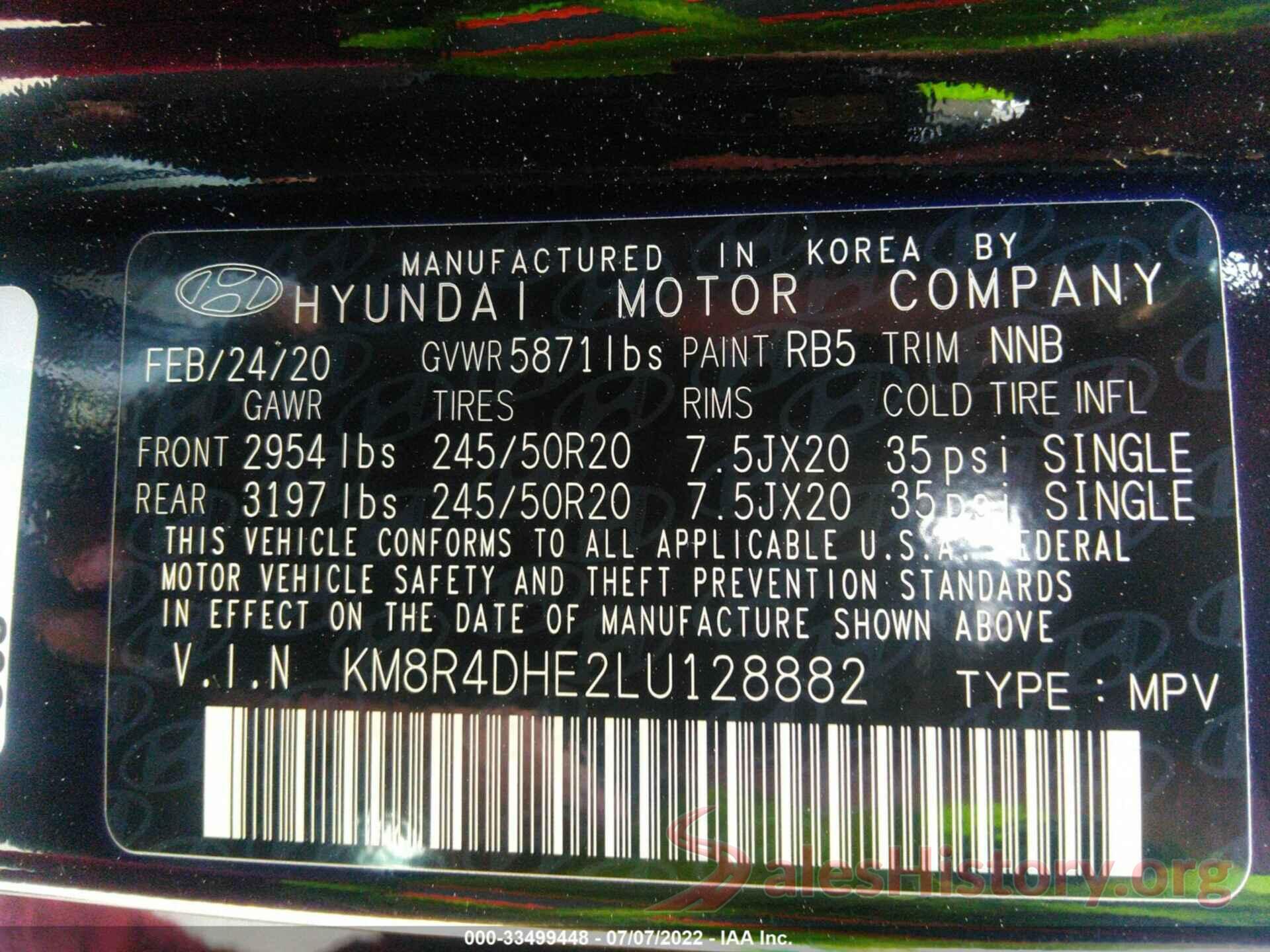 KM8R4DHE2LU128882 2020 HYUNDAI PALISADE