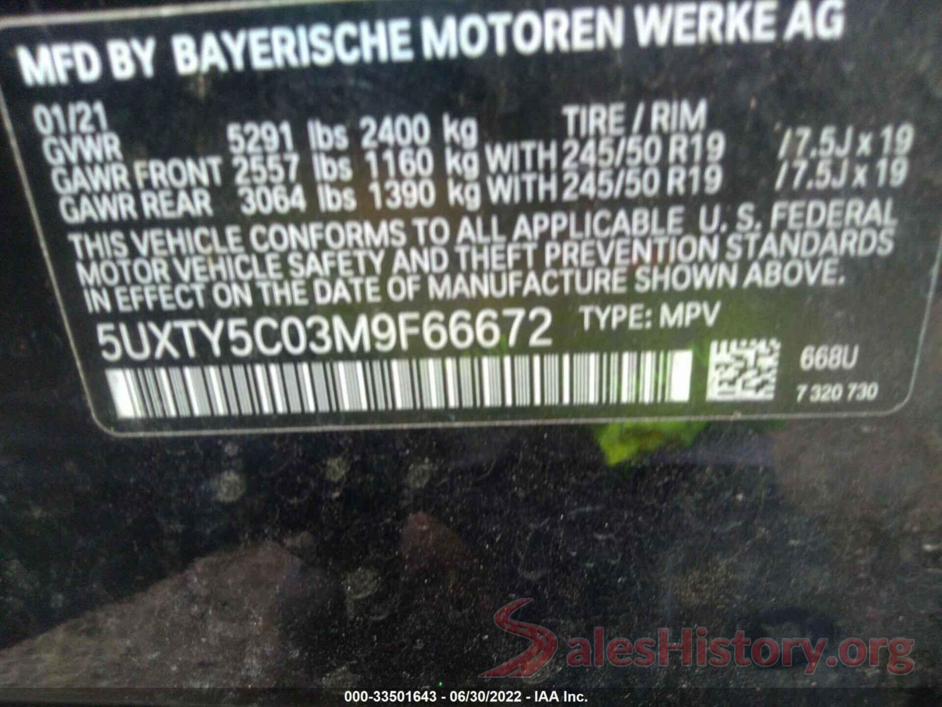 5UXTY5C03M9F66672 2021 BMW X3