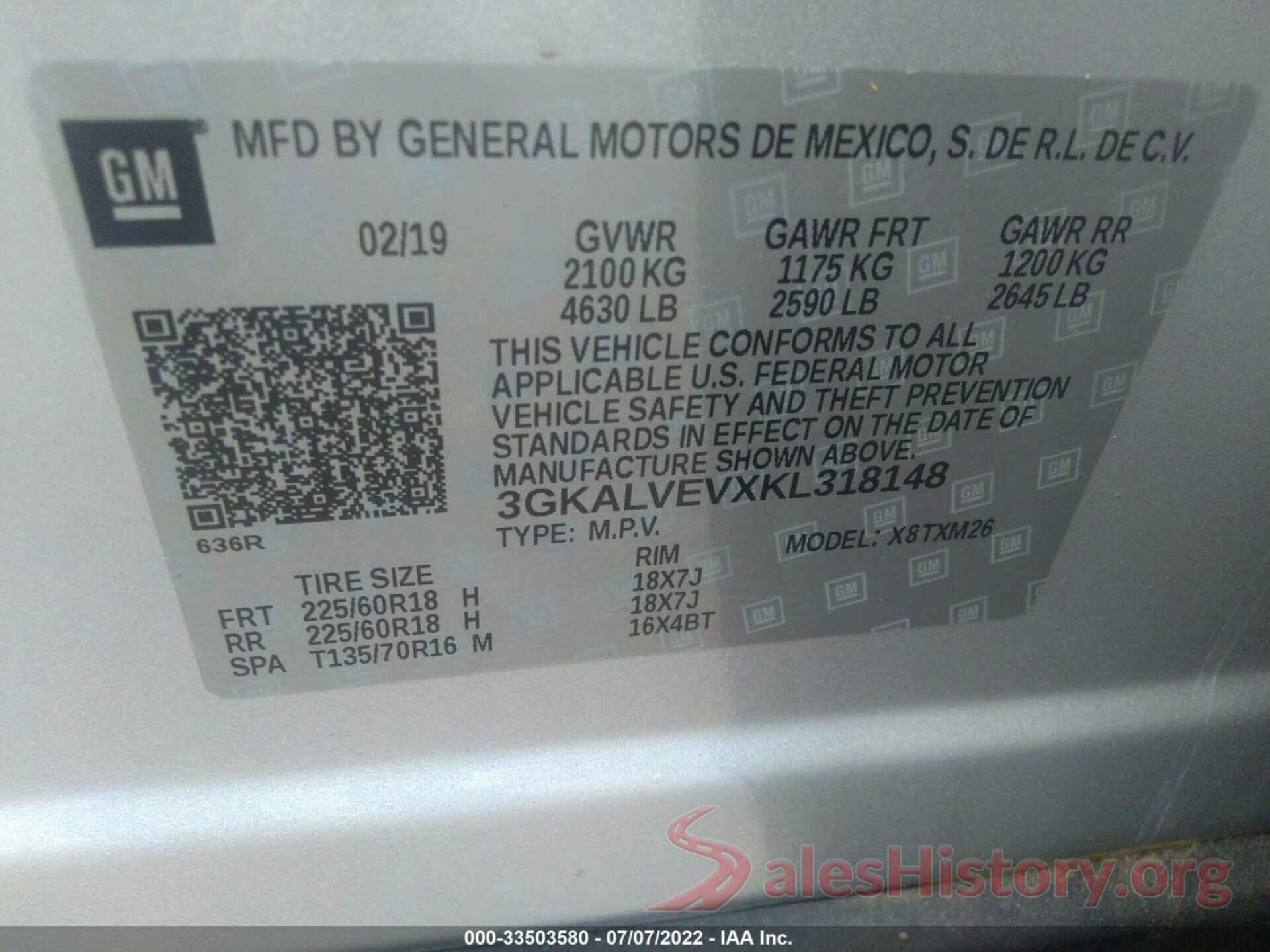 3GKALVEVXKL318148 2019 GMC TERRAIN