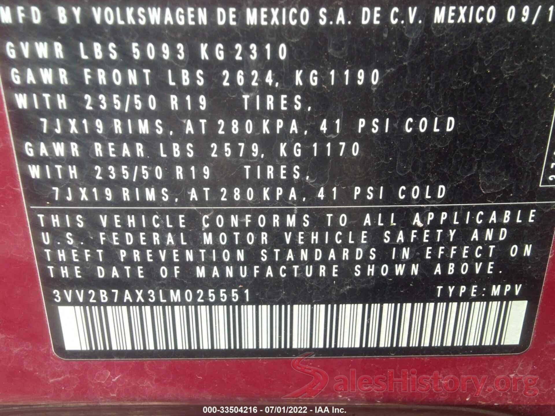 3VV2B7AX3LM025551 2020 VOLKSWAGEN TIGUAN