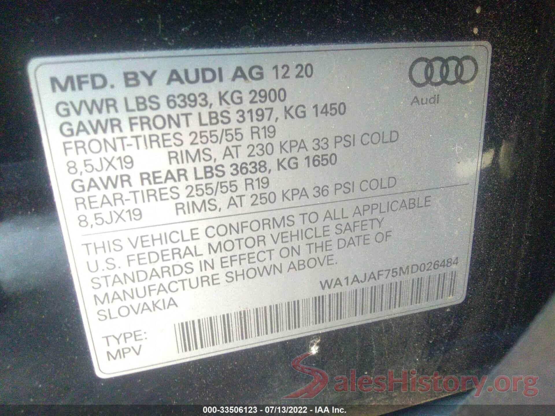 WA1AJAF75MD026484 2021 AUDI Q7