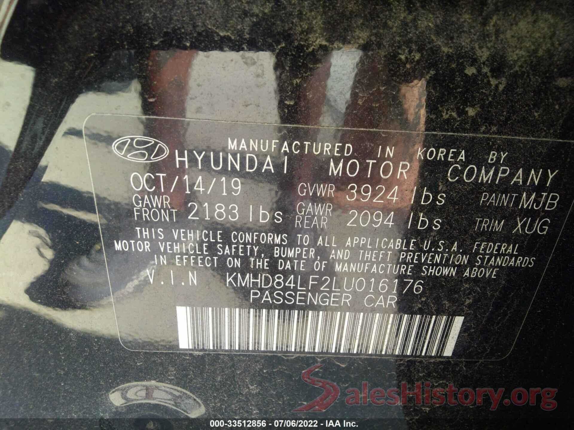 KMHD84LF2LU016176 2020 HYUNDAI ELANTRA