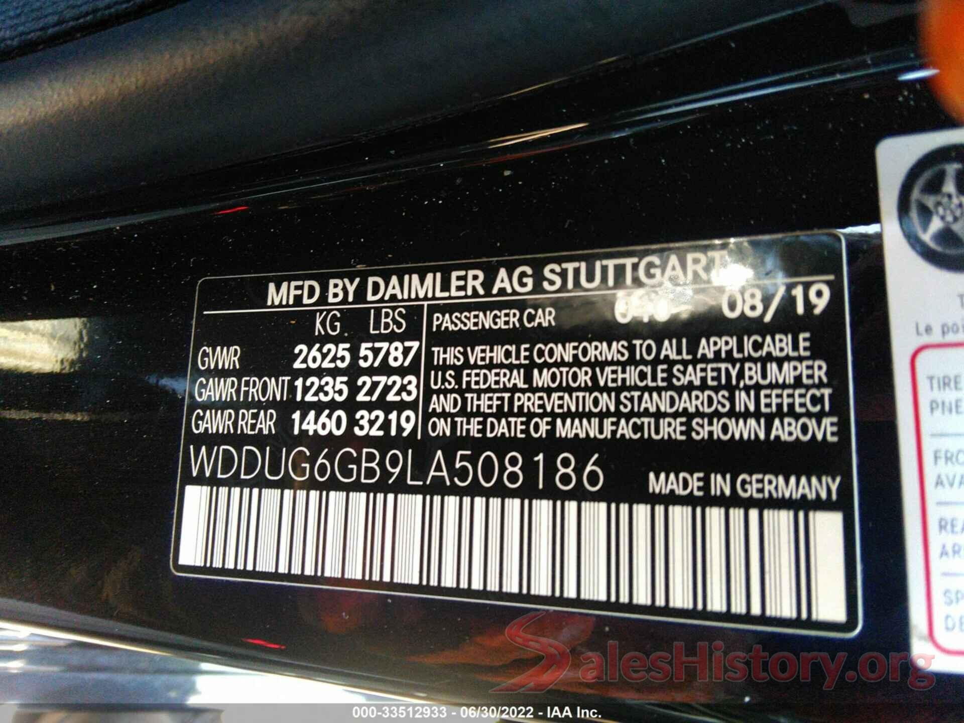 WDDUG6GB9LA508186 2020 MERCEDES-BENZ S-CLASS