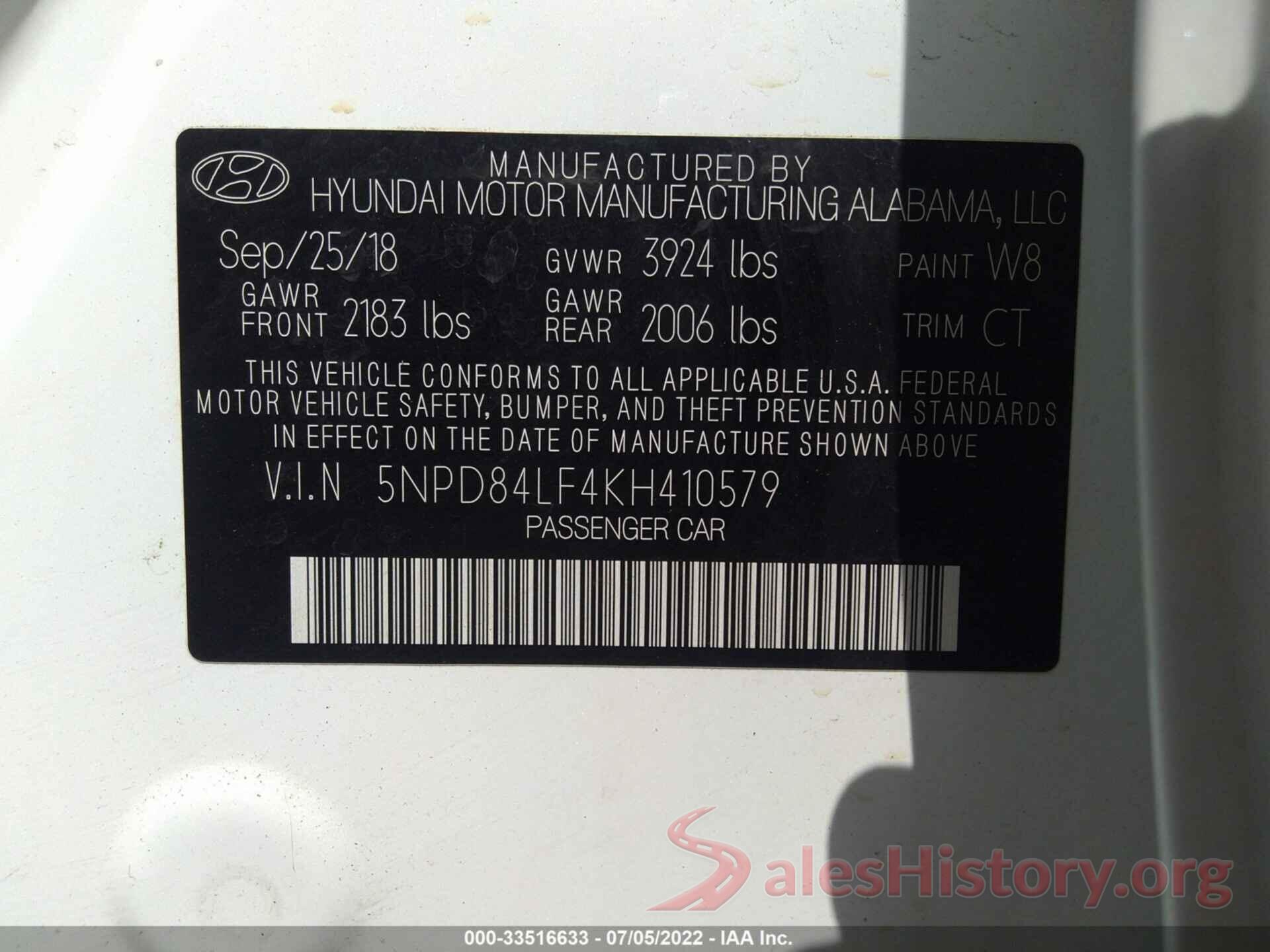 5NPD84LF4KH410579 2019 HYUNDAI ELANTRA