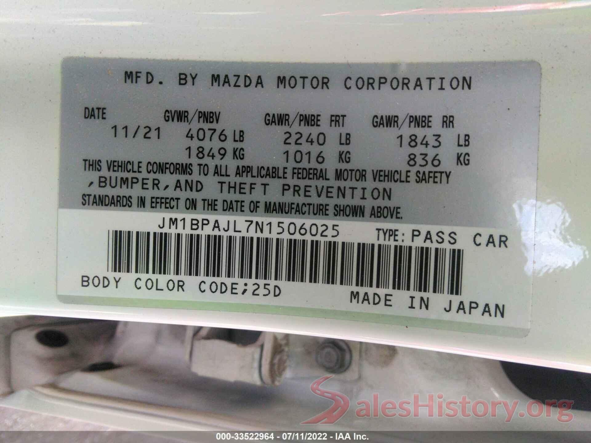 JM1BPAJL7N1506025 2022 MAZDA MAZDA3 HATCHBACK