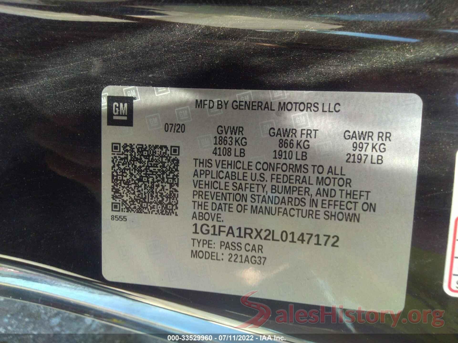 1G1FA1RX2L0147172 2020 CHEVROLET CAMARO