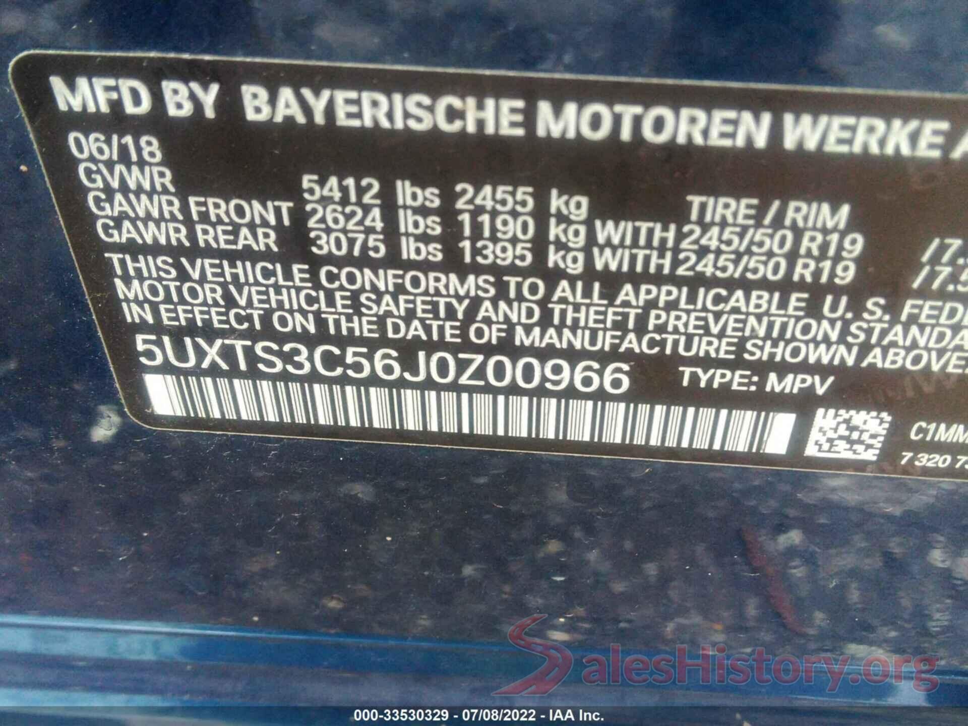 5UXTS3C56J0Z00966 2018 BMW X3