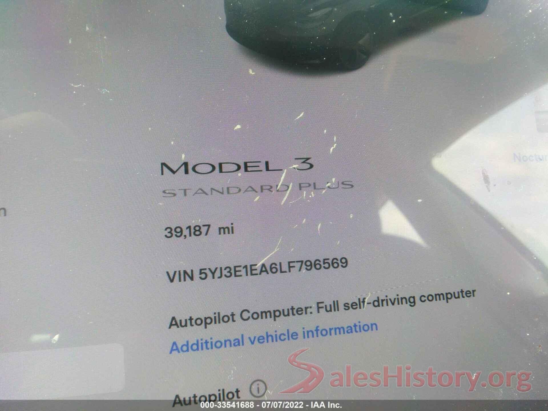 5YJ3E1EA6LF796569 2020 TESLA MODEL 3