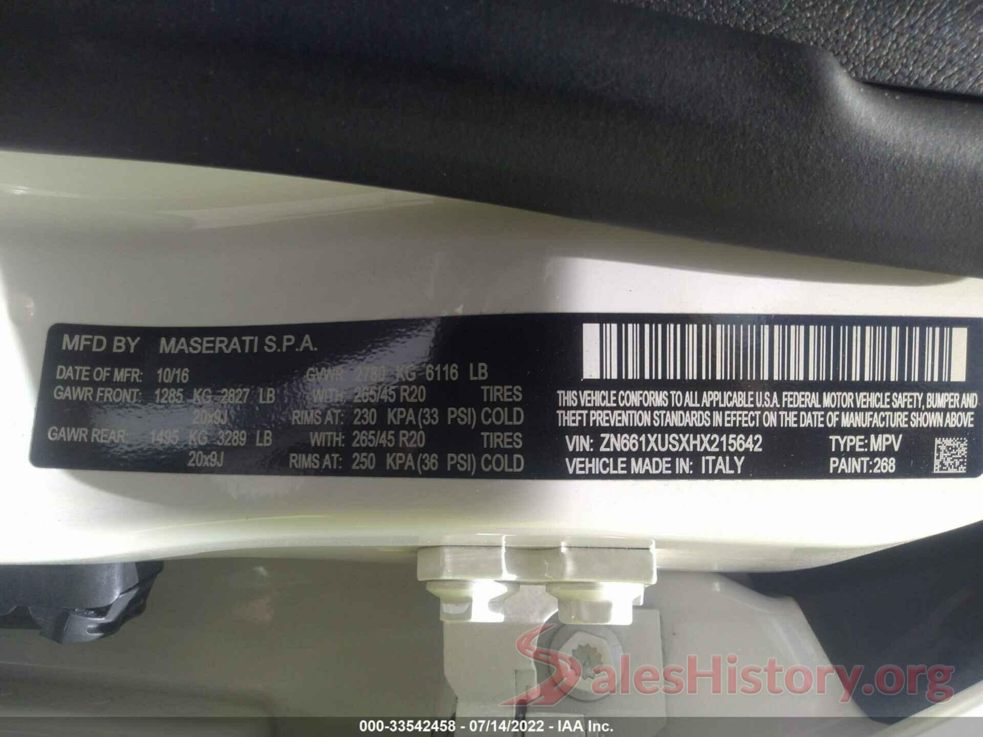 ZN661XUSXHX215642 2017 MASERATI LEVANTE