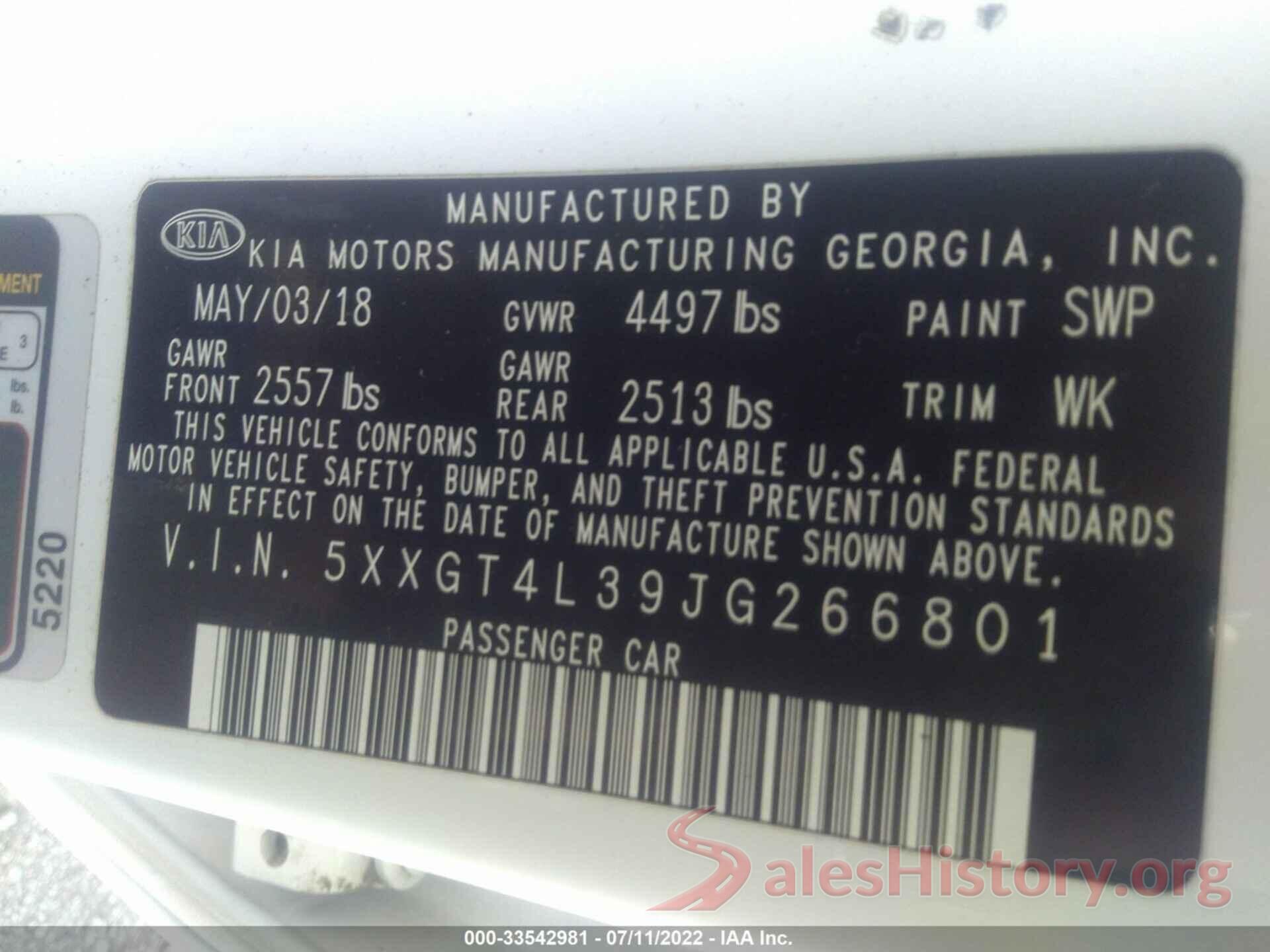 5XXGT4L39JG266801 2018 KIA OPTIMA