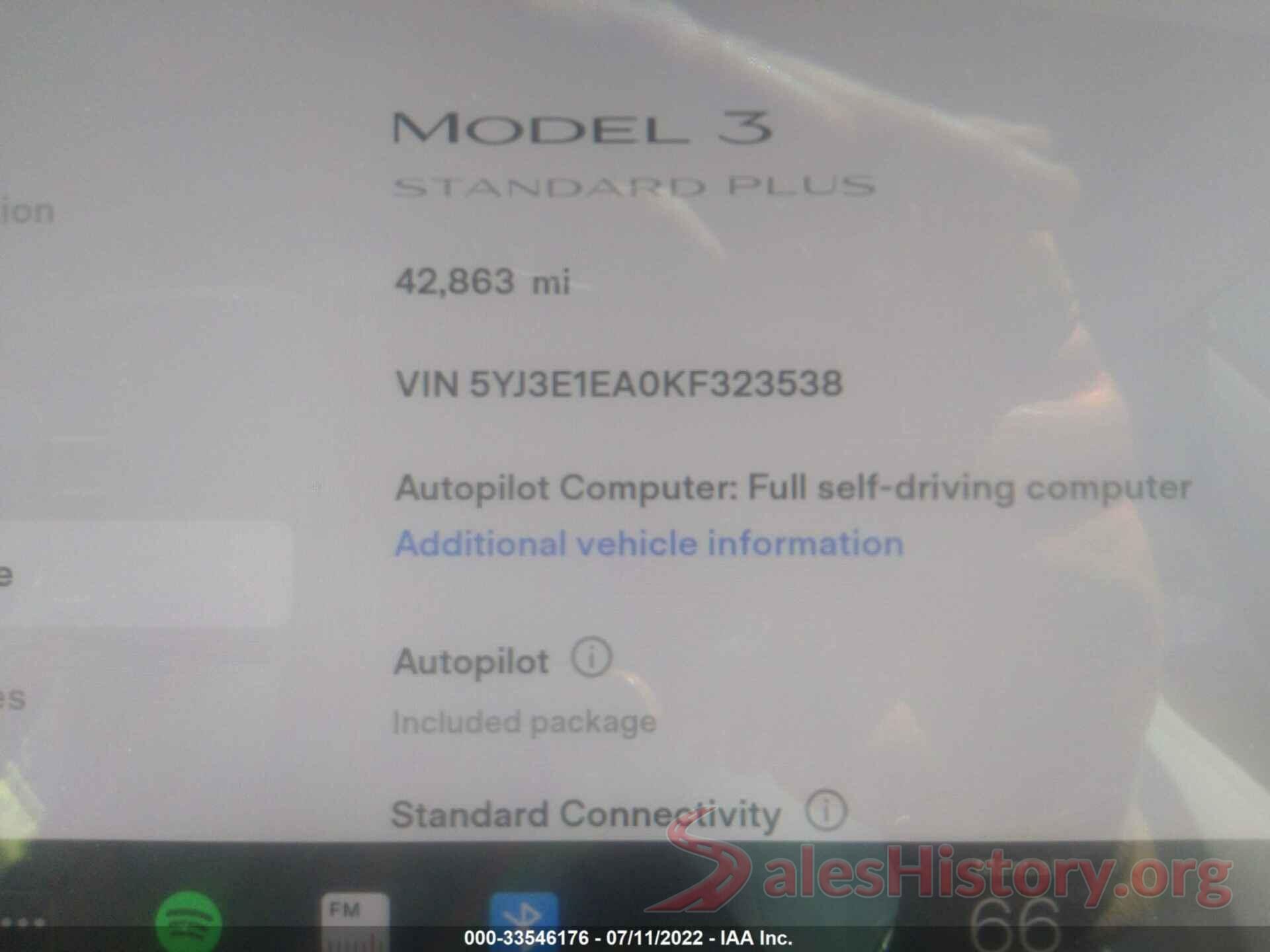 5YJ3E1EA0KF323538 2019 TESLA MODEL 3