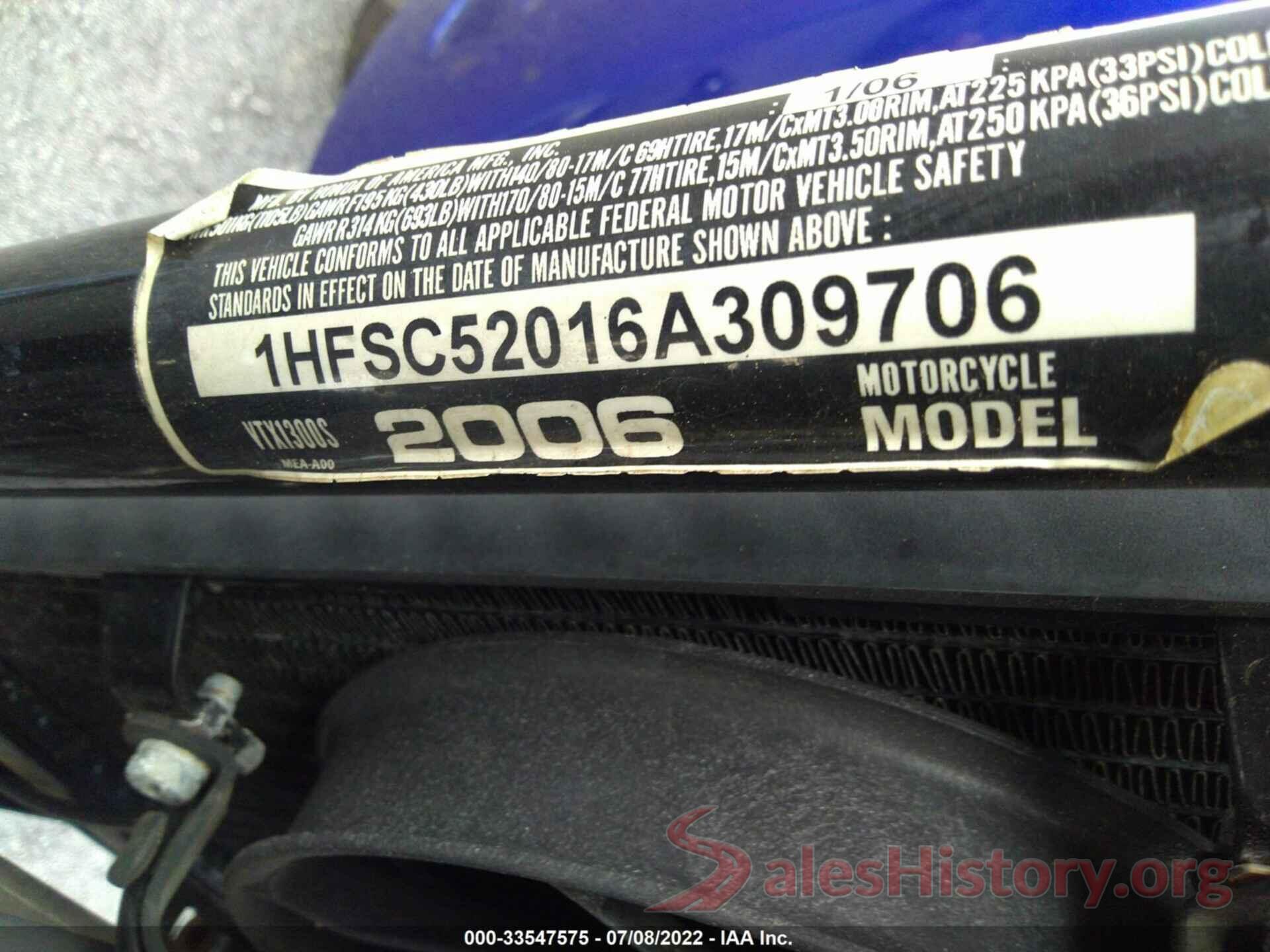 1HFSC52016A309706 2006 HONDA VT1300