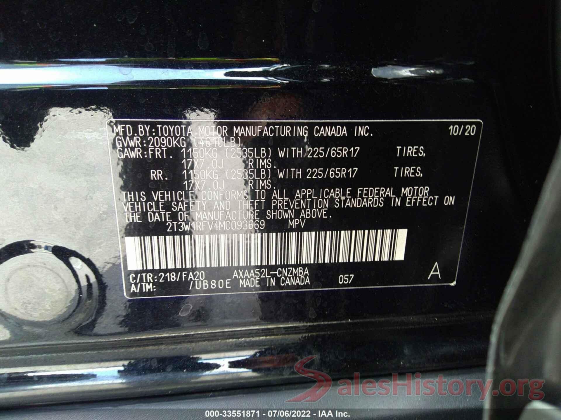 2T3W1RFV4MC093669 2021 TOYOTA RAV4