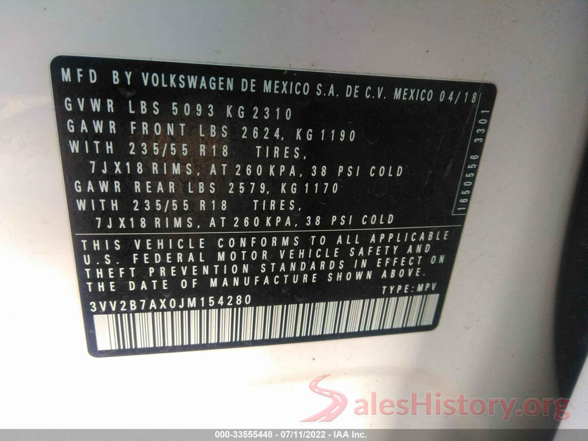 3VV2B7AX0JM154280 2018 VOLKSWAGEN TIGUAN