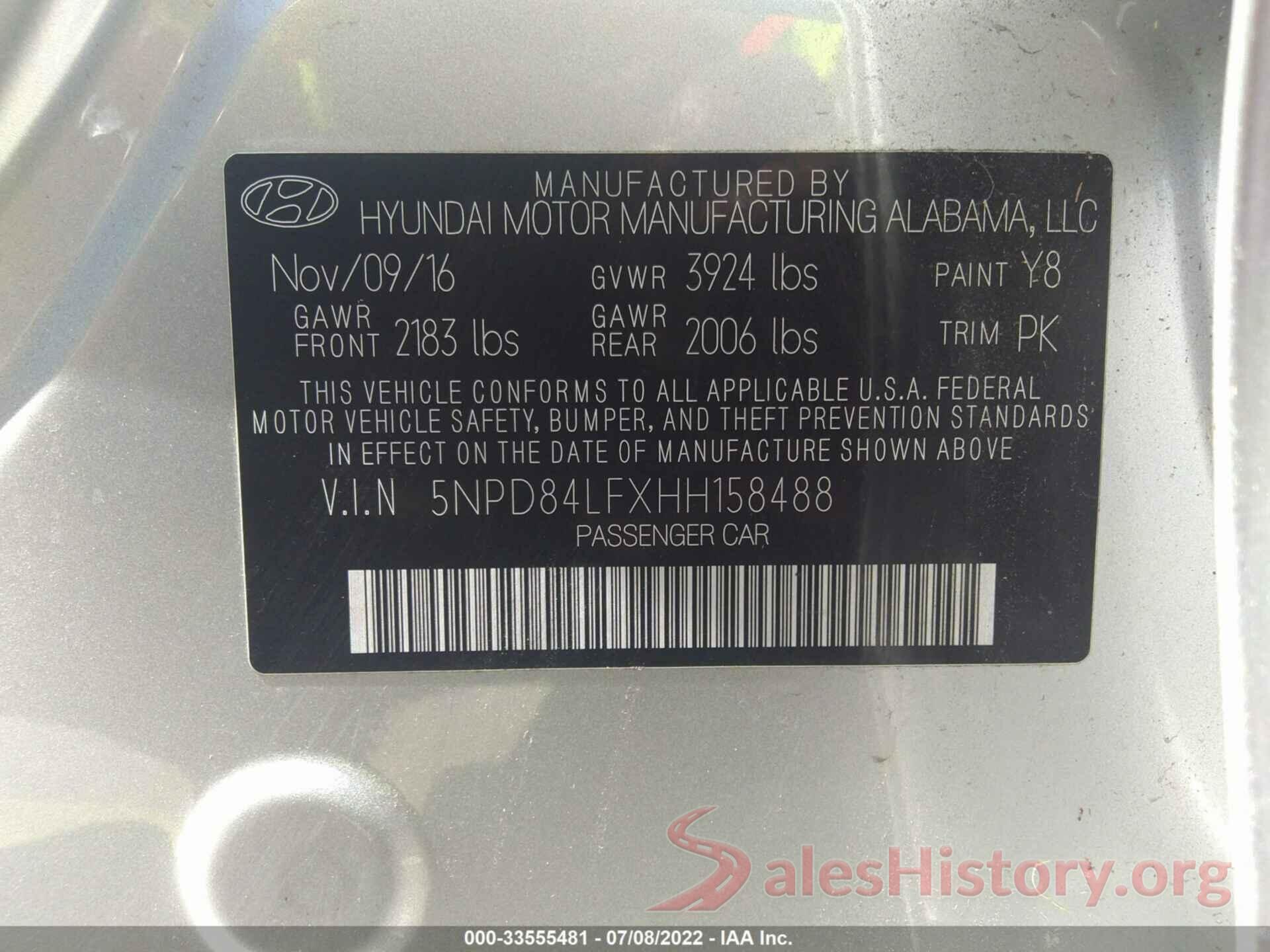 5NPD84LFXHH158488 2017 HYUNDAI ELANTRA