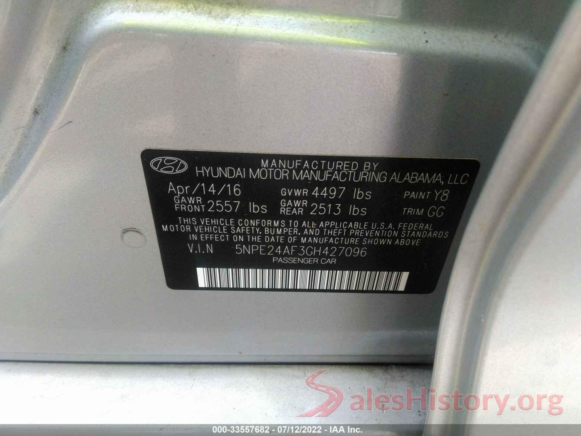 5NPE24AF3GH427096 2016 HYUNDAI SONATA