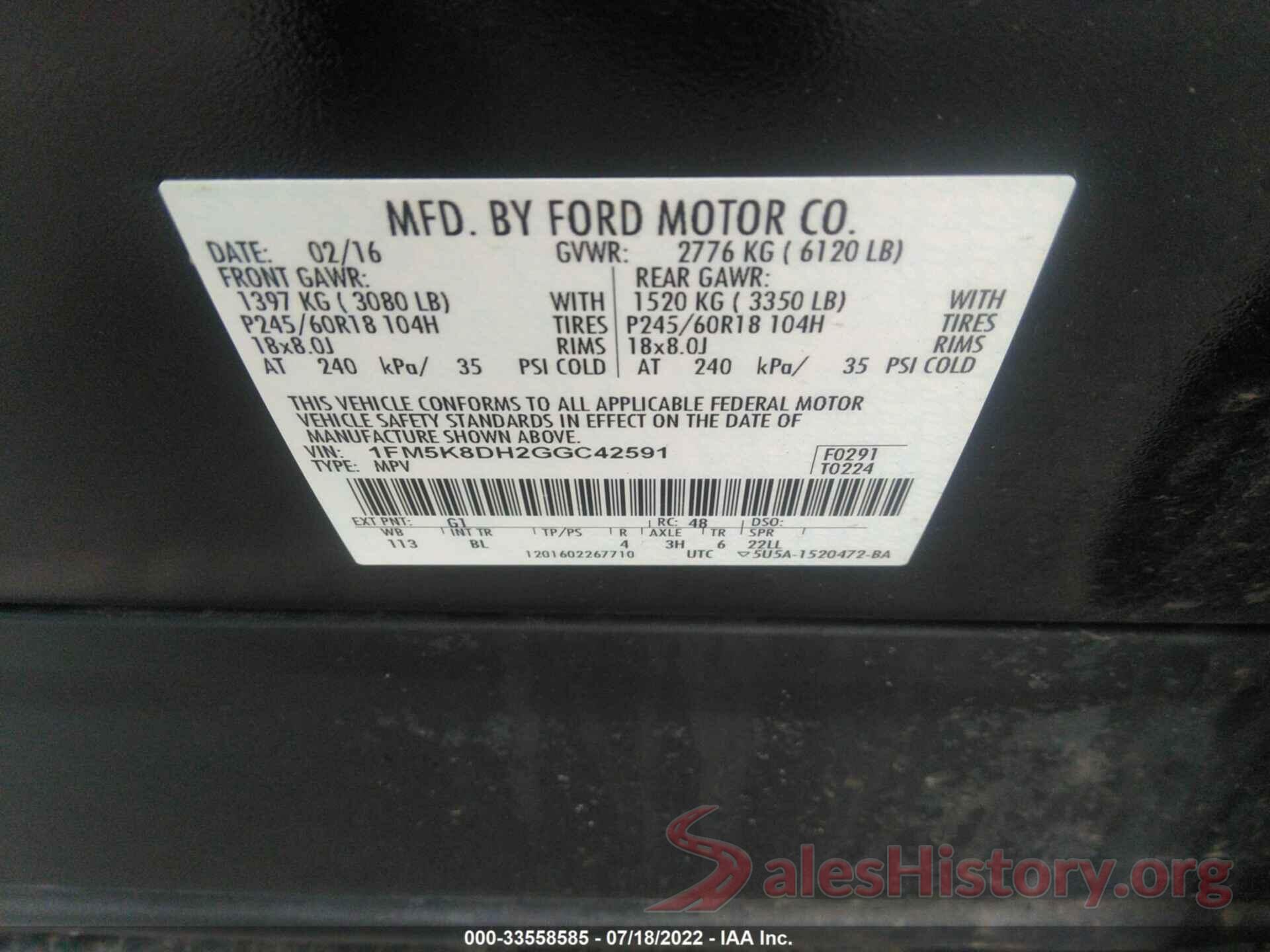 1FM5K8DH2GGC42591 2016 FORD EXPLORER