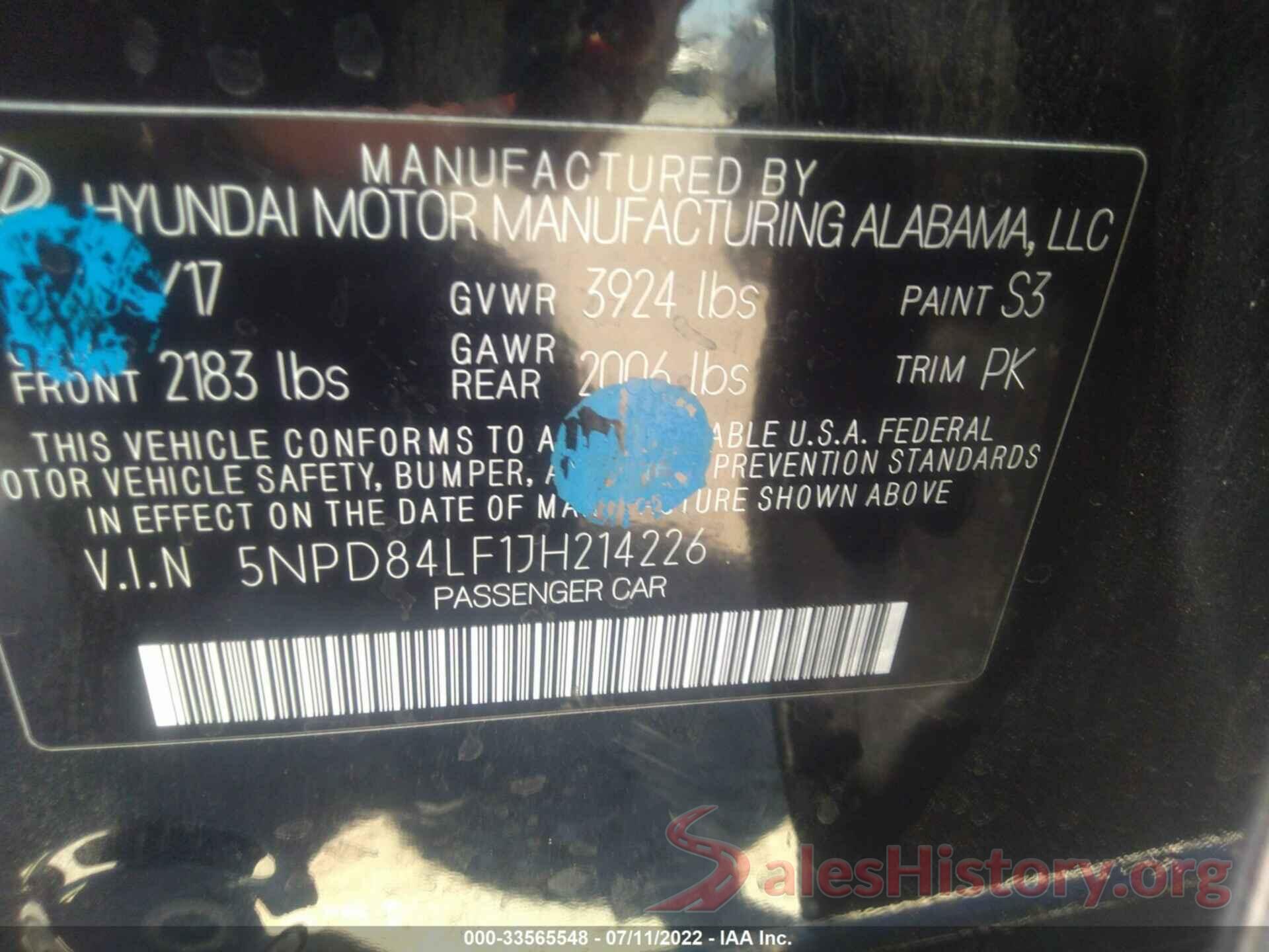 5NPD84LF1JH214226 2018 HYUNDAI ELANTRA