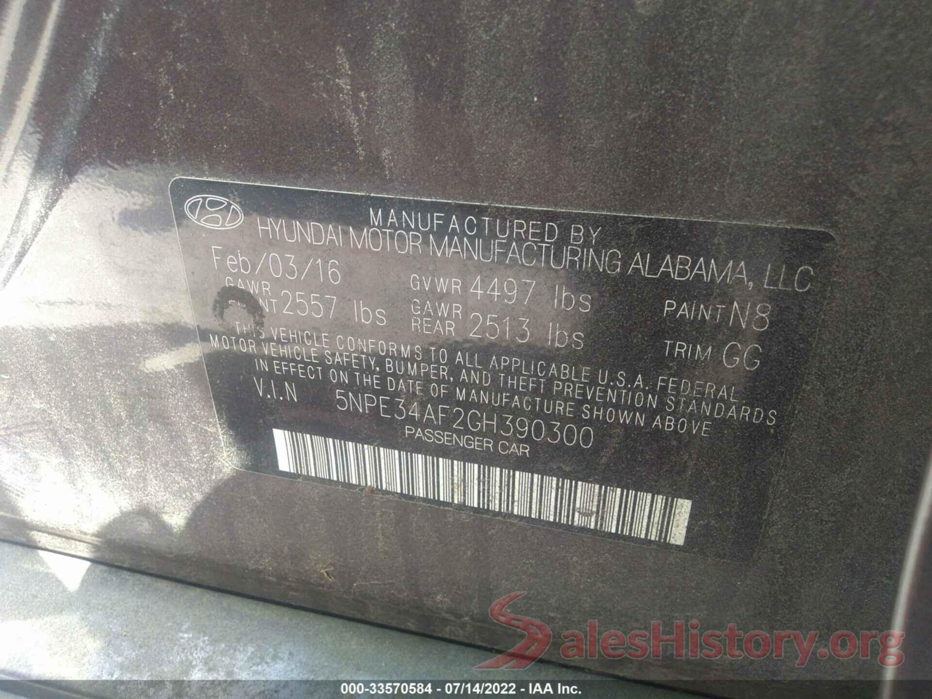 5NPE34AF2GH390300 2016 HYUNDAI SONATA