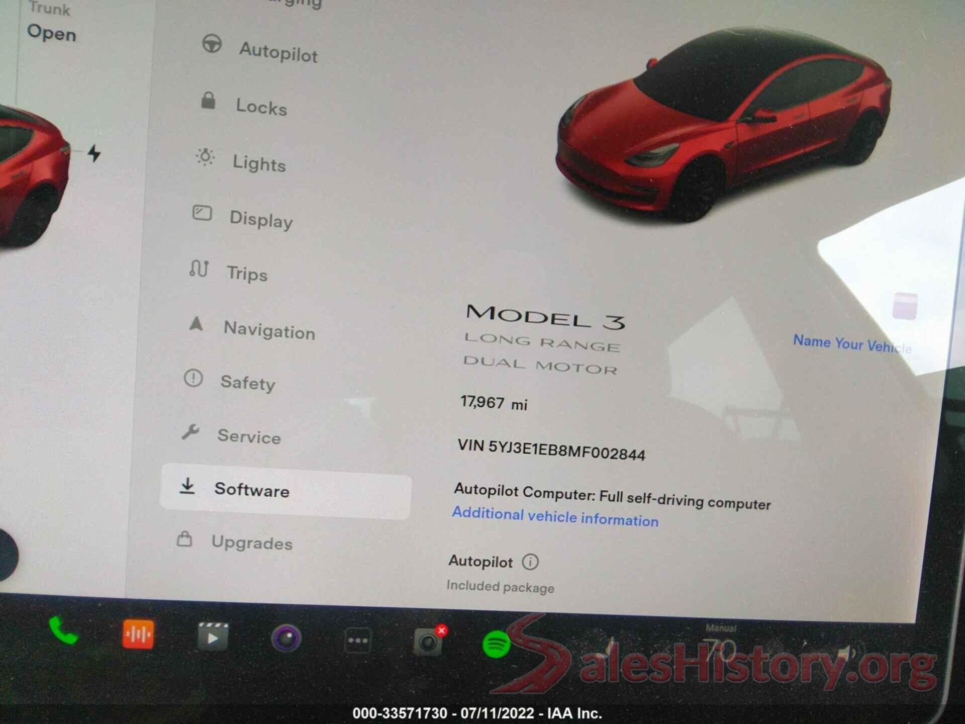 5YJ3E1EB8MF002844 2021 TESLA MODEL 3