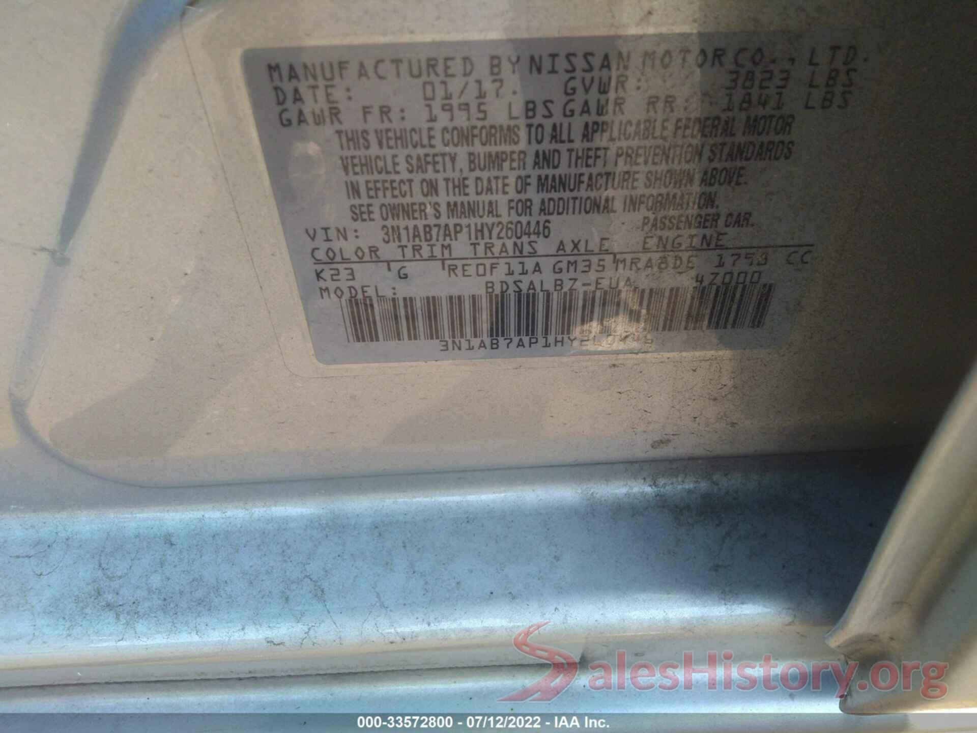 3N1AB7AP1HY260446 2017 NISSAN SENTRA