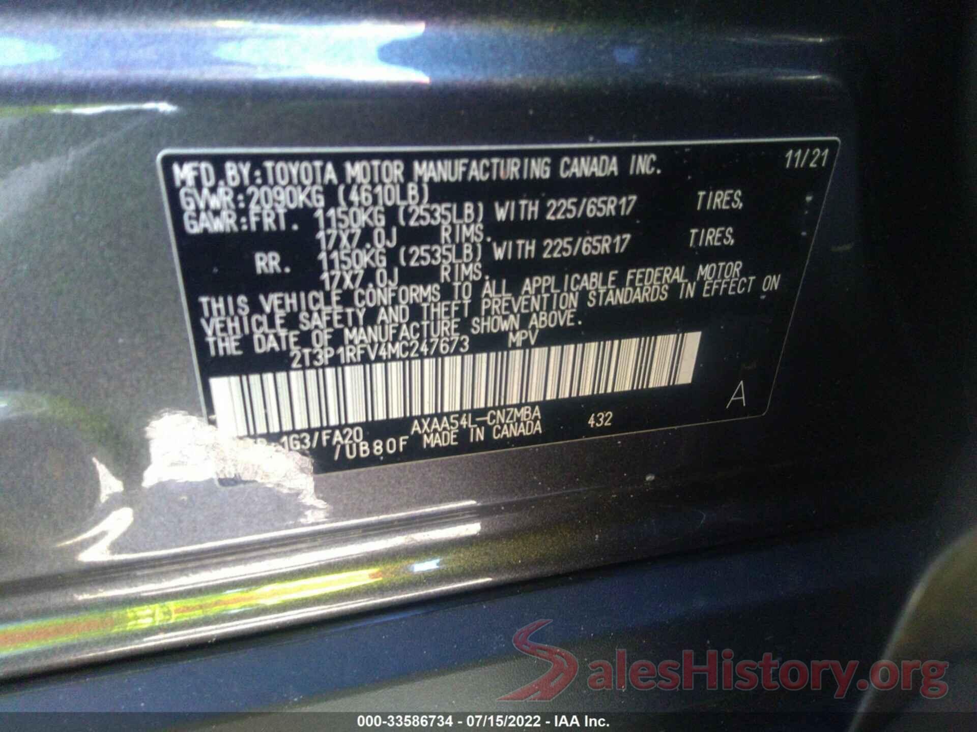 2T3P1RFV4MC247673 2021 TOYOTA RAV4