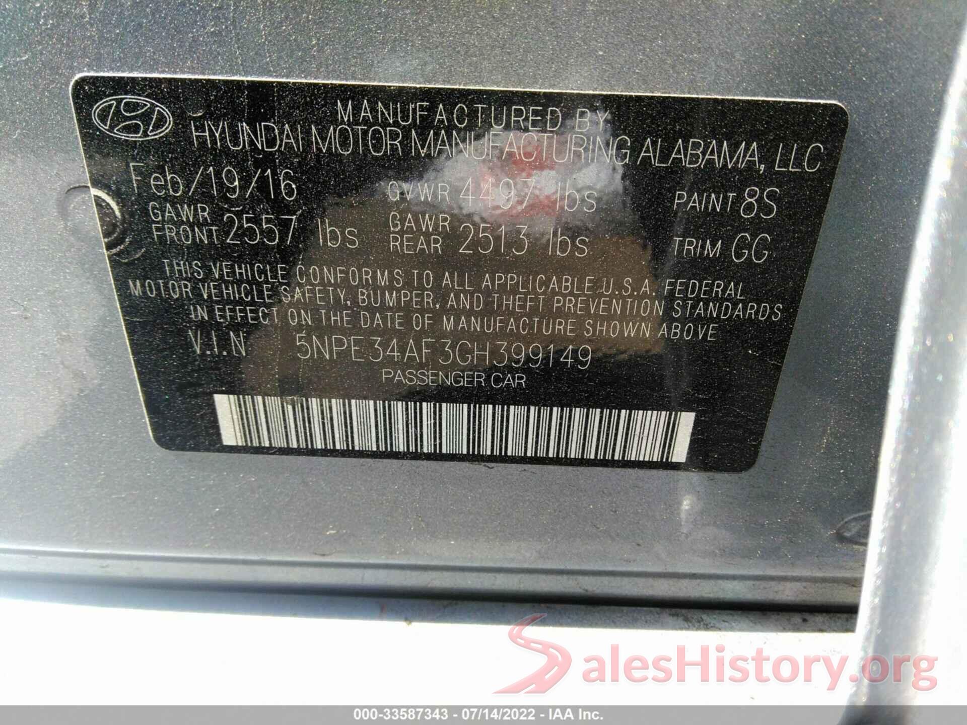 5NPE34AF3GH399149 2016 HYUNDAI SONATA