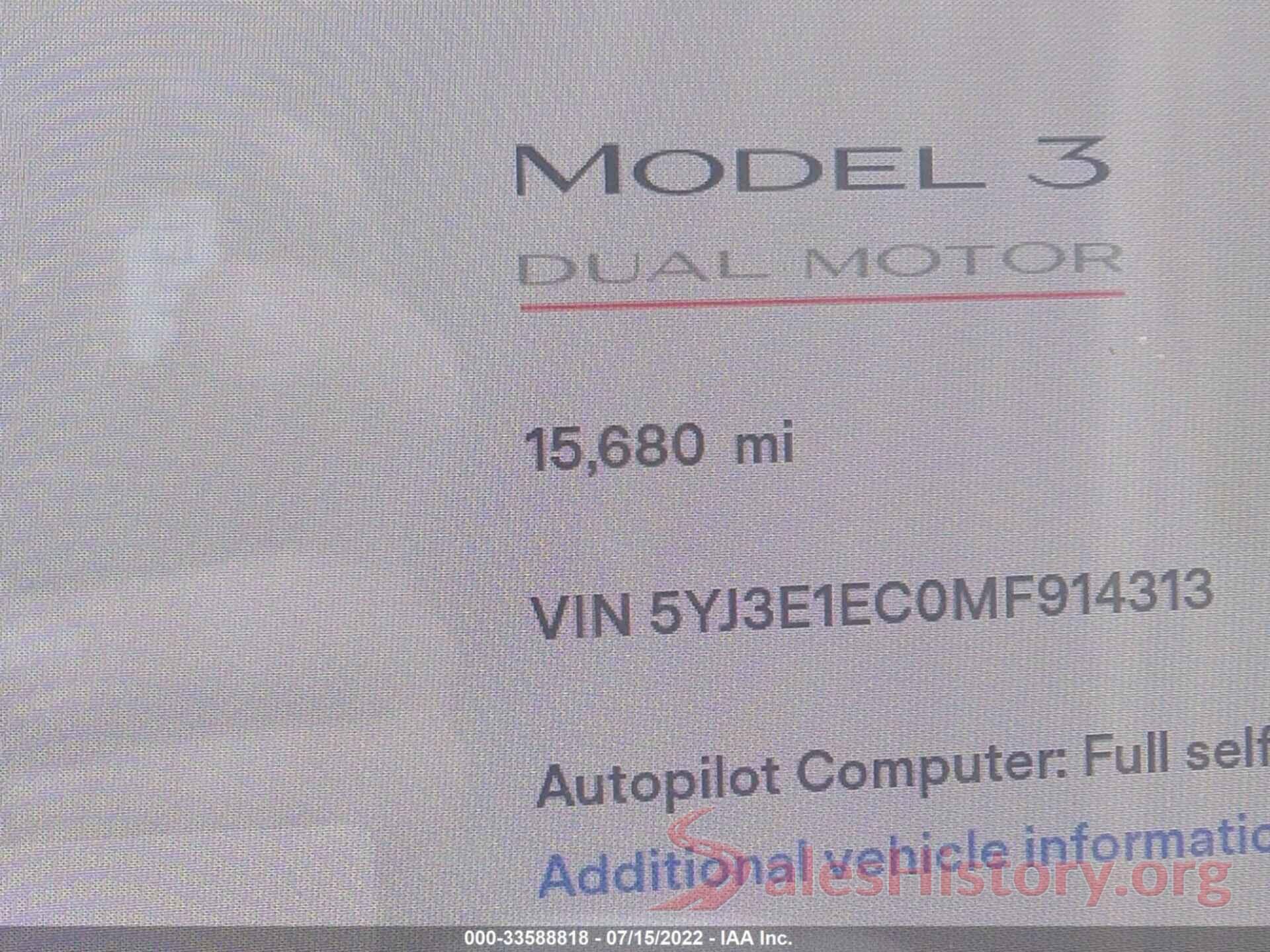 5YJ3E1EC0MF914313 2021 TESLA MODEL 3