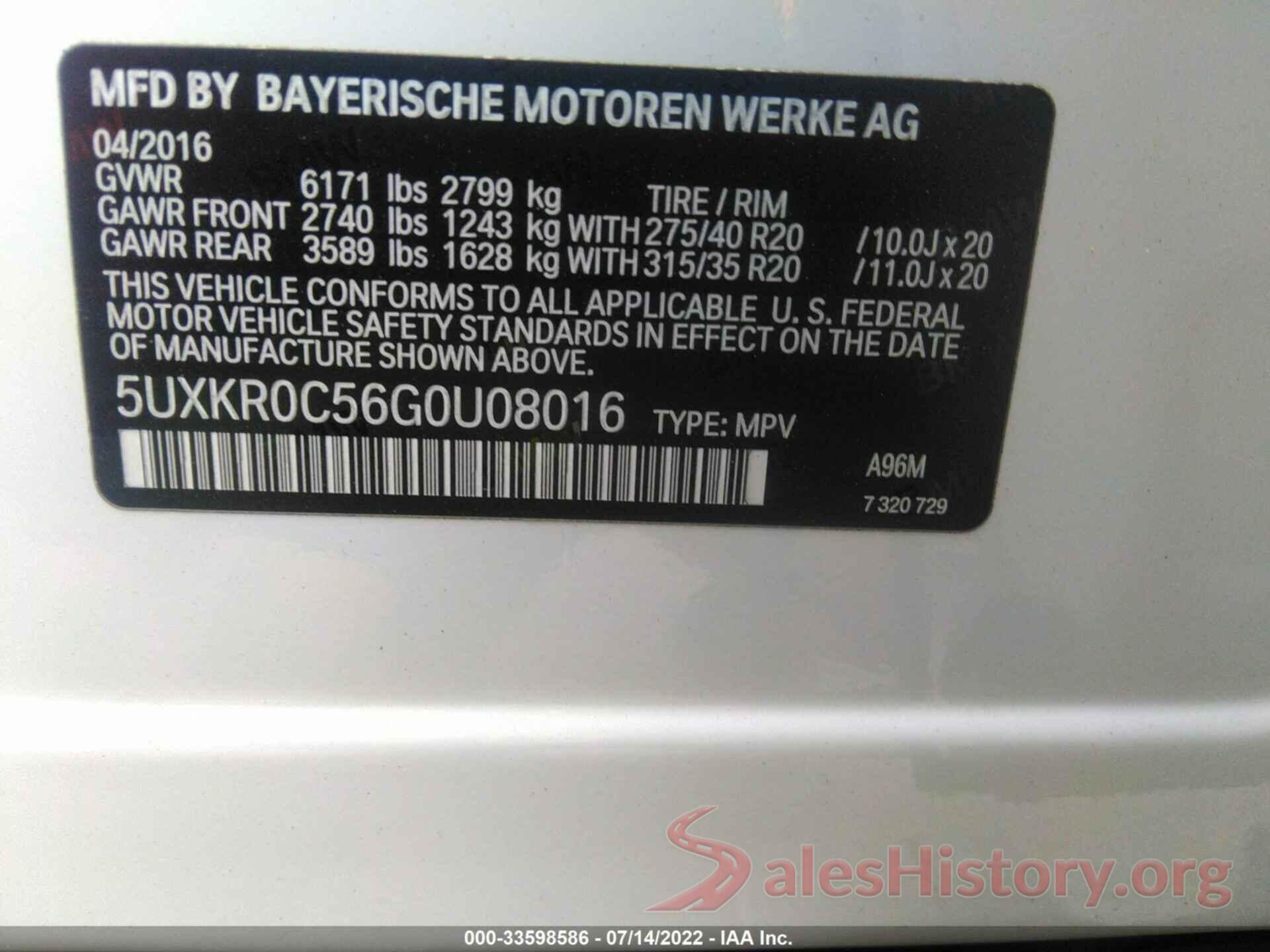 5UXKR0C56G0U08016 2016 BMW X5