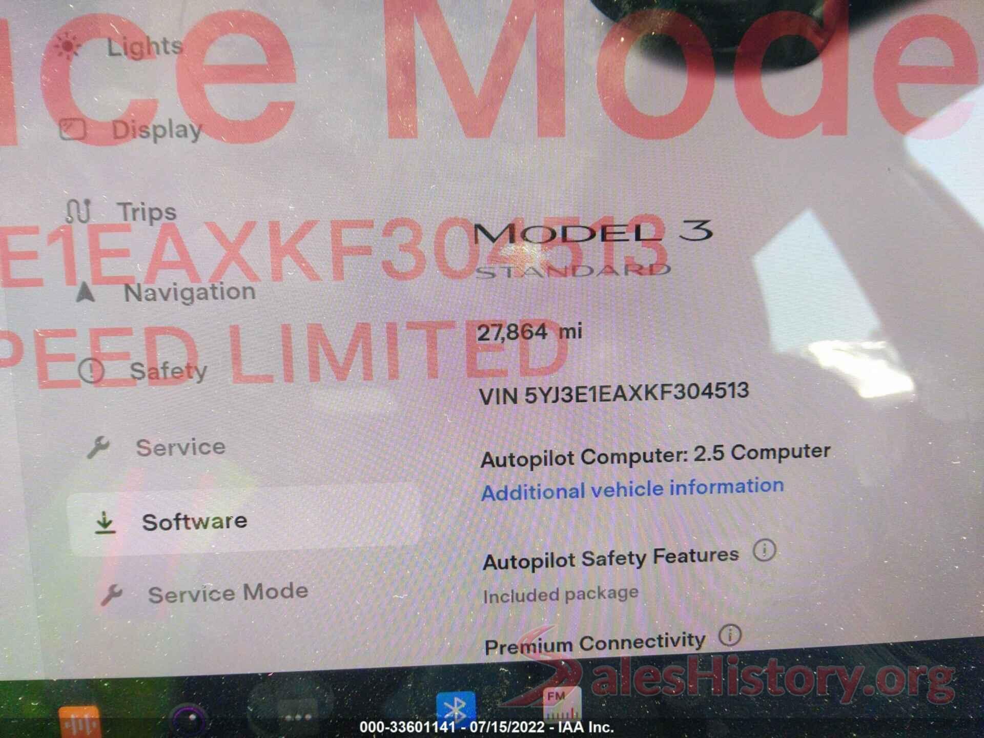 5YJ3E1EAXKF304513 2019 TESLA MODEL 3