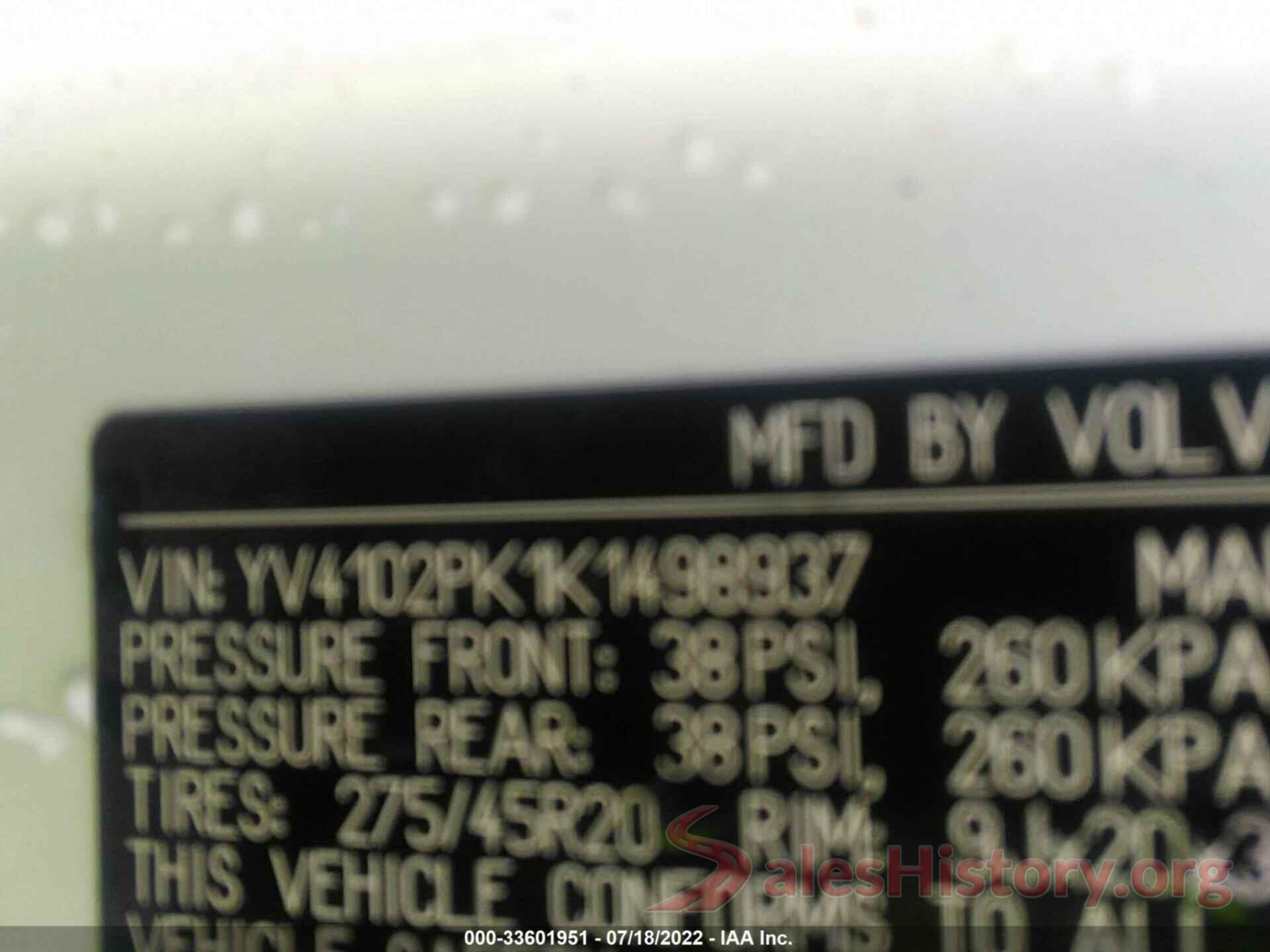 YV4102PK1K1498937 2019 VOLVO XC90