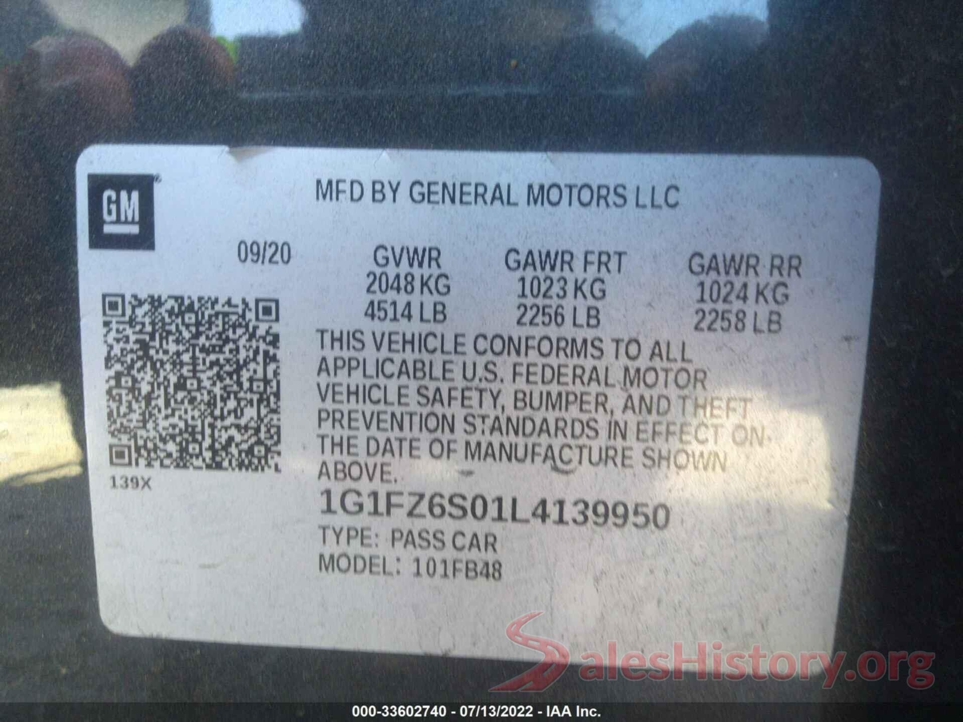 1G1FZ6S01L4139950 2020 CHEVROLET BOLT EV