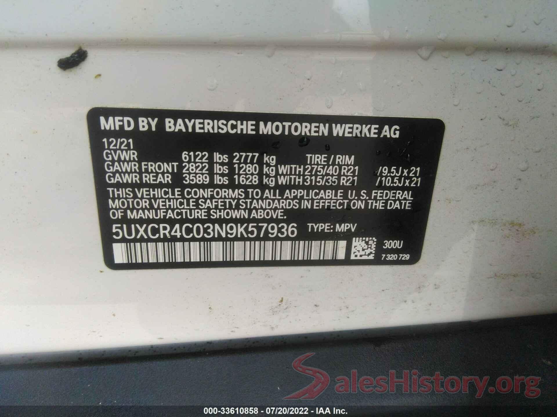 5UXCR4C03N9K57936 2022 BMW X5