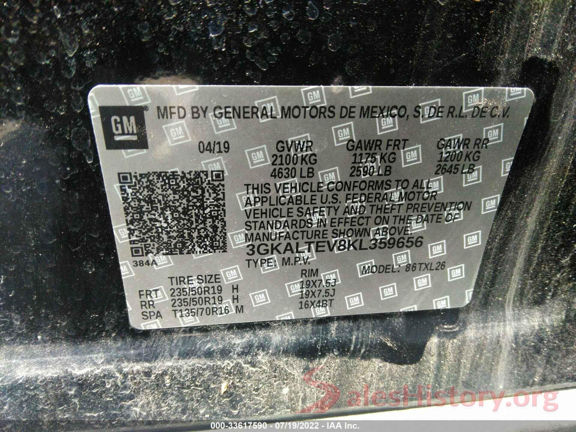 3GKALTEV8KL359656 2019 GMC TERRAIN